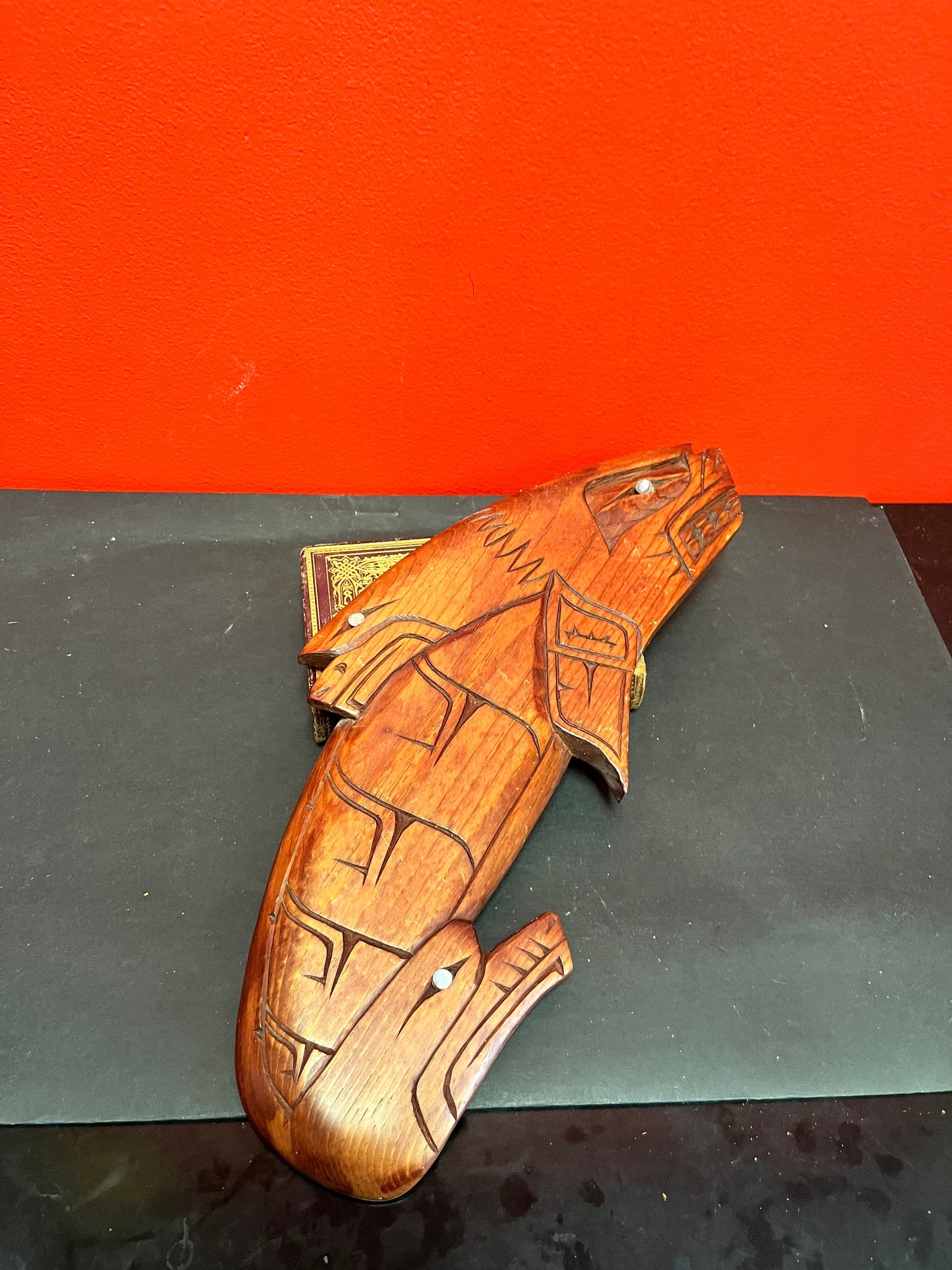 16 x 6 signed cedar transformation plaque - indigenous, first nations Pacific Northwest coast