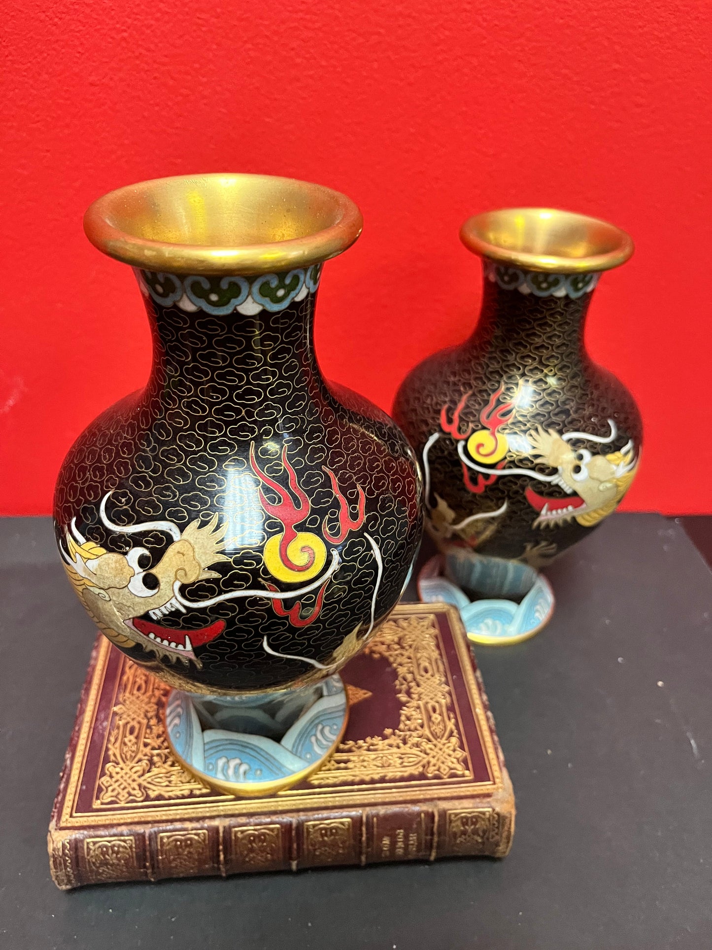 An 8 inch fabulous Chinese cloisonné vase two available mint condition