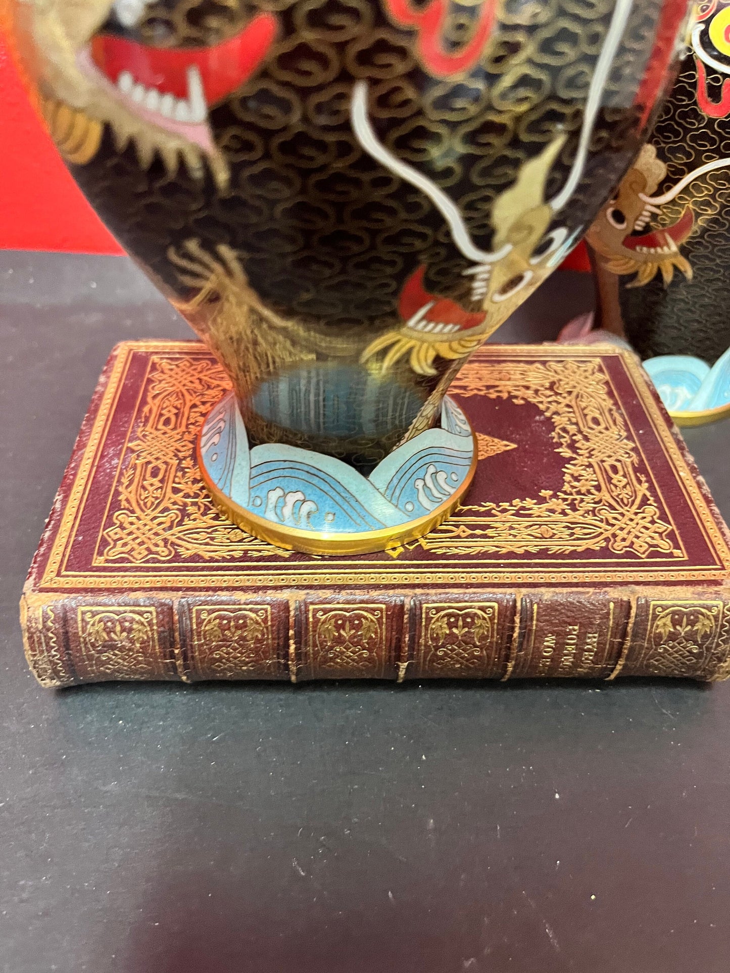 An 8 inch fabulous Chinese cloisonné vase two available mint condition