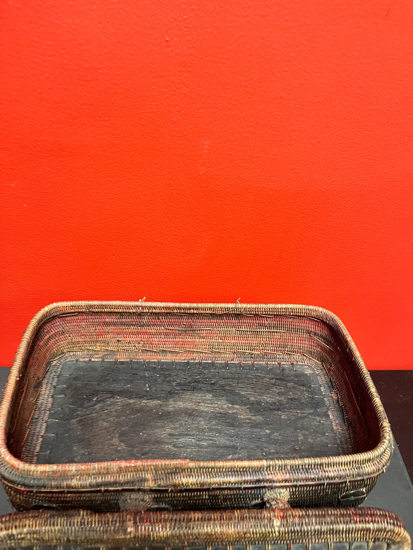 A Lovely wooden and wicker 13 x 8 high Chinese box very unique and amazing detail wow