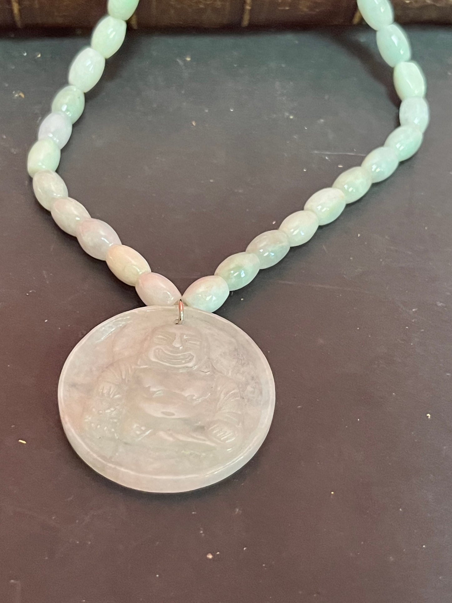 14 inch beautiful Chinese jade necklace with one and a half inch Buddha pendant stunning