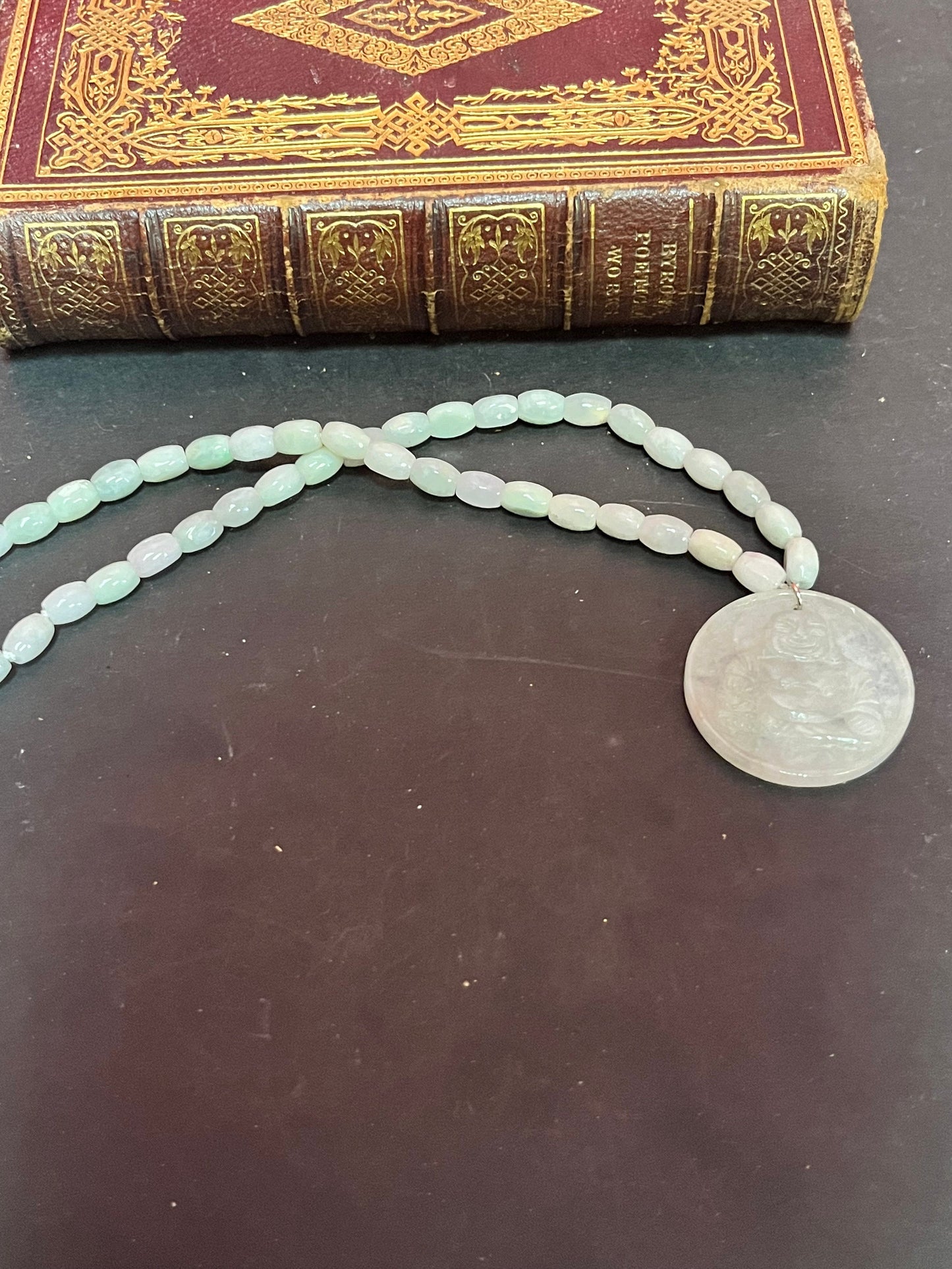 14 inch beautiful Chinese jade necklace with one and a half inch Buddha pendant stunning