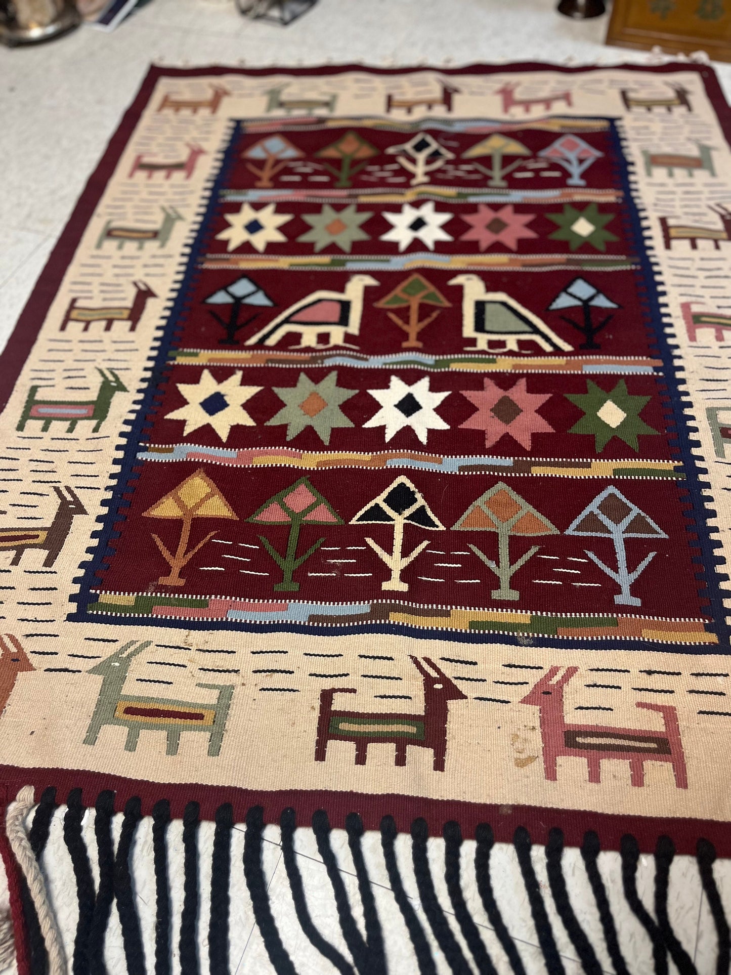 A 64 x 38 authentic navajo wall hanging or rug minor marking at the bottom, so see photo wonderful piece great value price