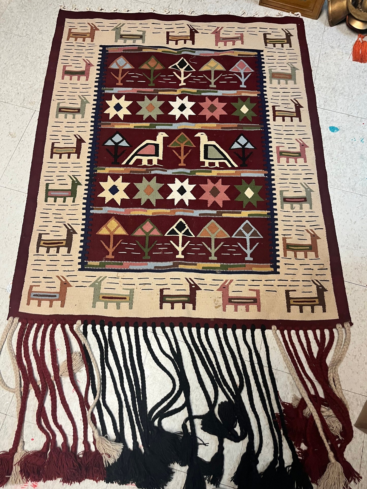 A 64 x 38 authentic navajo wall hanging or rug minor marking at the bottom, so see photo wonderful piece great value price