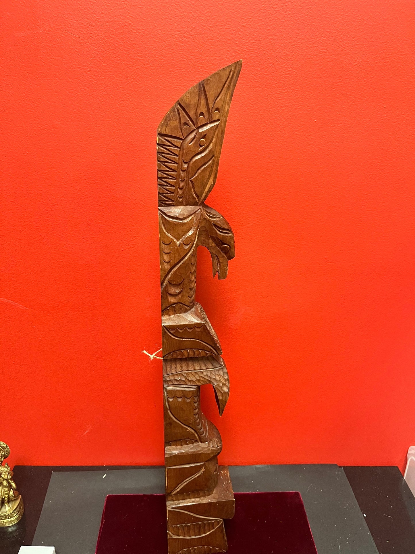 Lovely 28 inch tall indigenous first nations pacific north west coast signed cedar totem pole eagle transformation