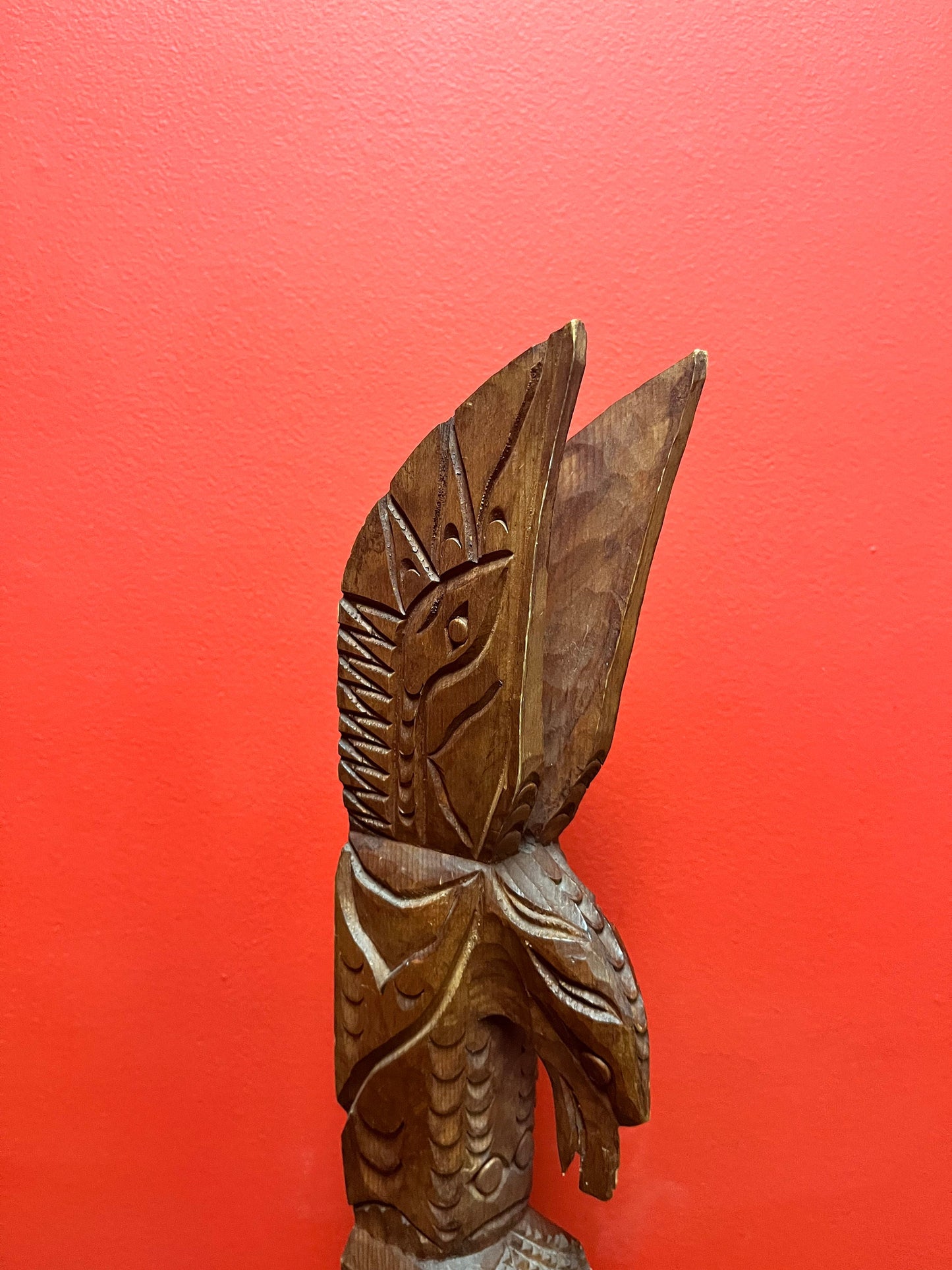 Lovely 28 inch tall indigenous first nations pacific north west coast signed cedar totem pole eagle transformation