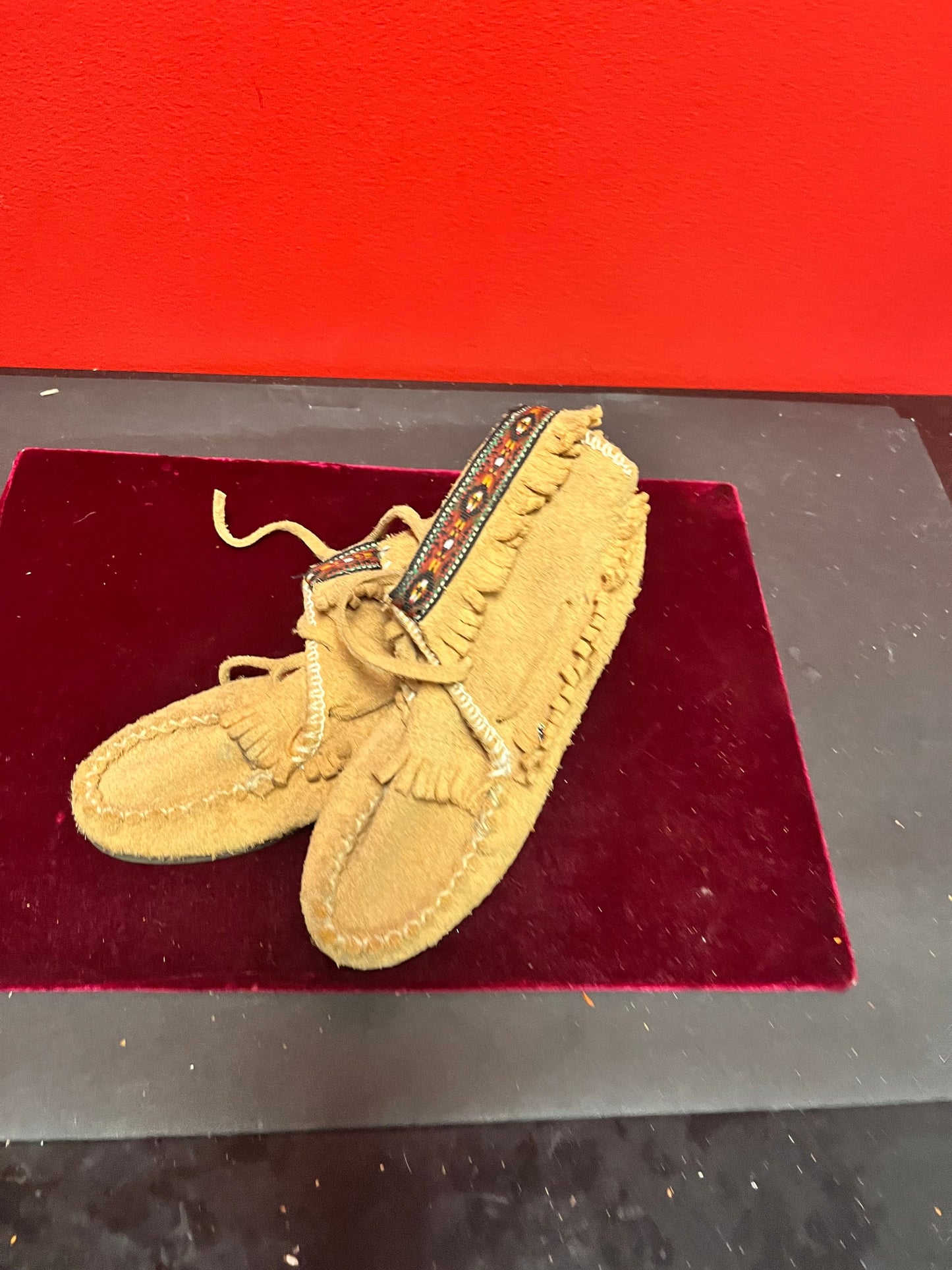 A Lovely Canadian leather and beaded 7.5 inch long indigenous moccasins Great condition