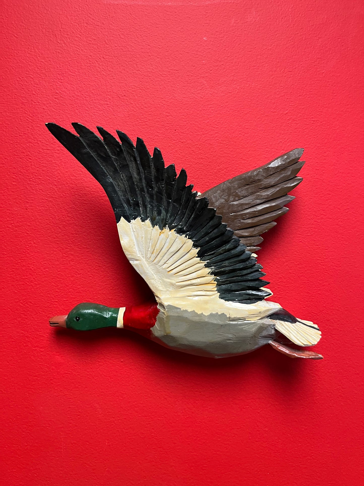 11 x 12 high stunning Canadian folk art painted wood duck plaque  antique beauty  great condition