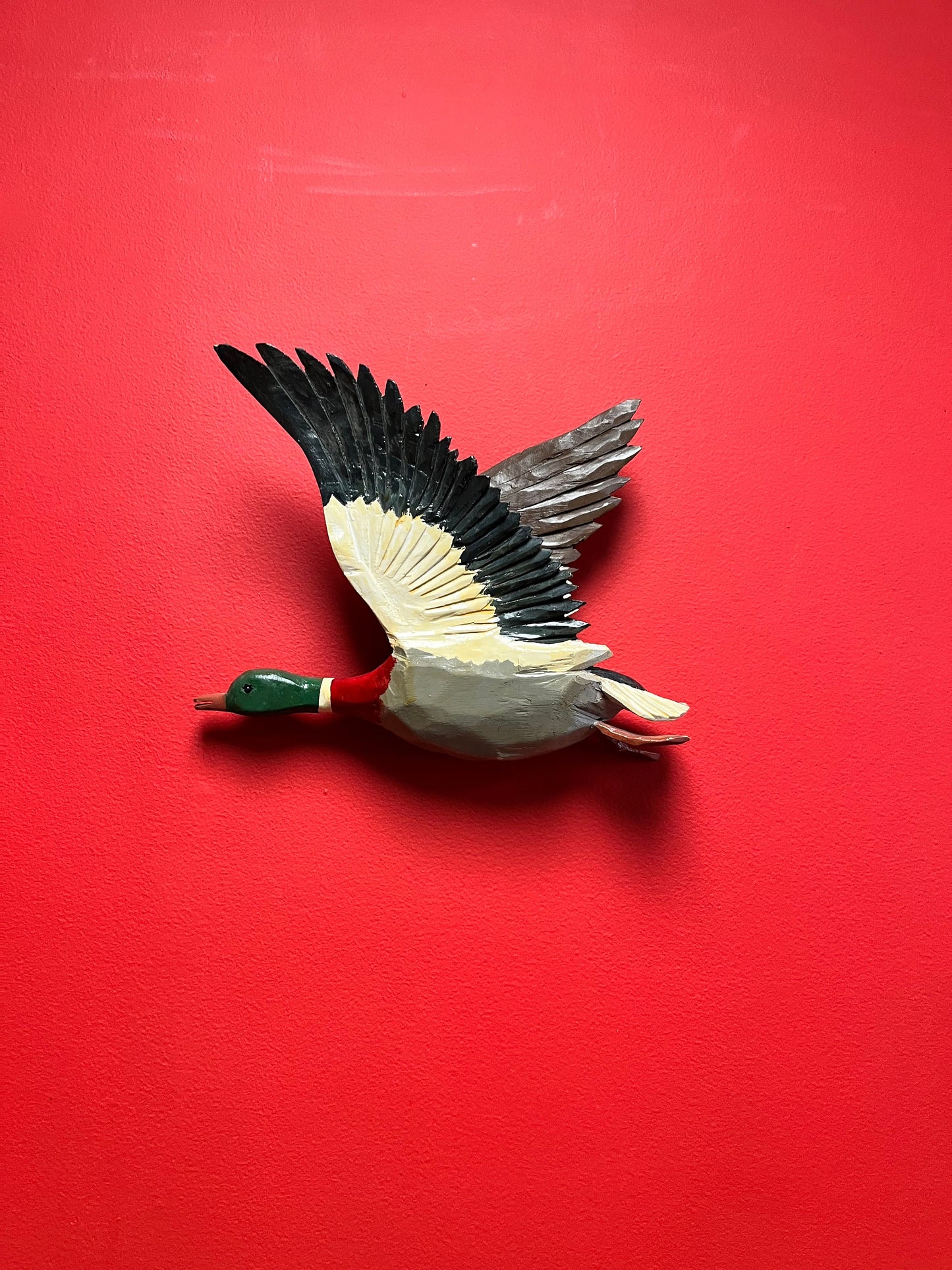 11 x 12 high stunning Canadian folk art painted wood duck plaque  antique beauty  great condition