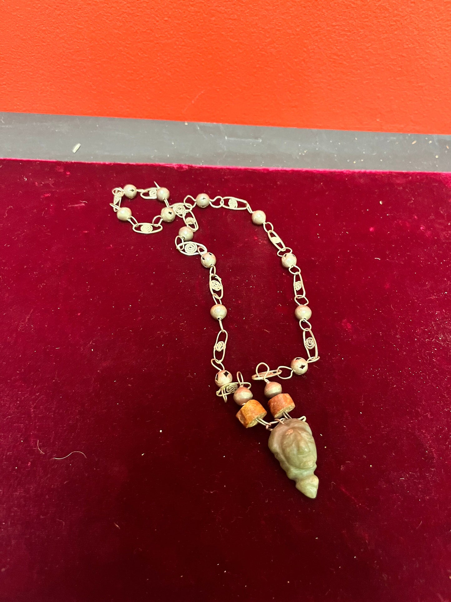 22 inch approx Asian silver and stone necklace - beautiful look and very unique