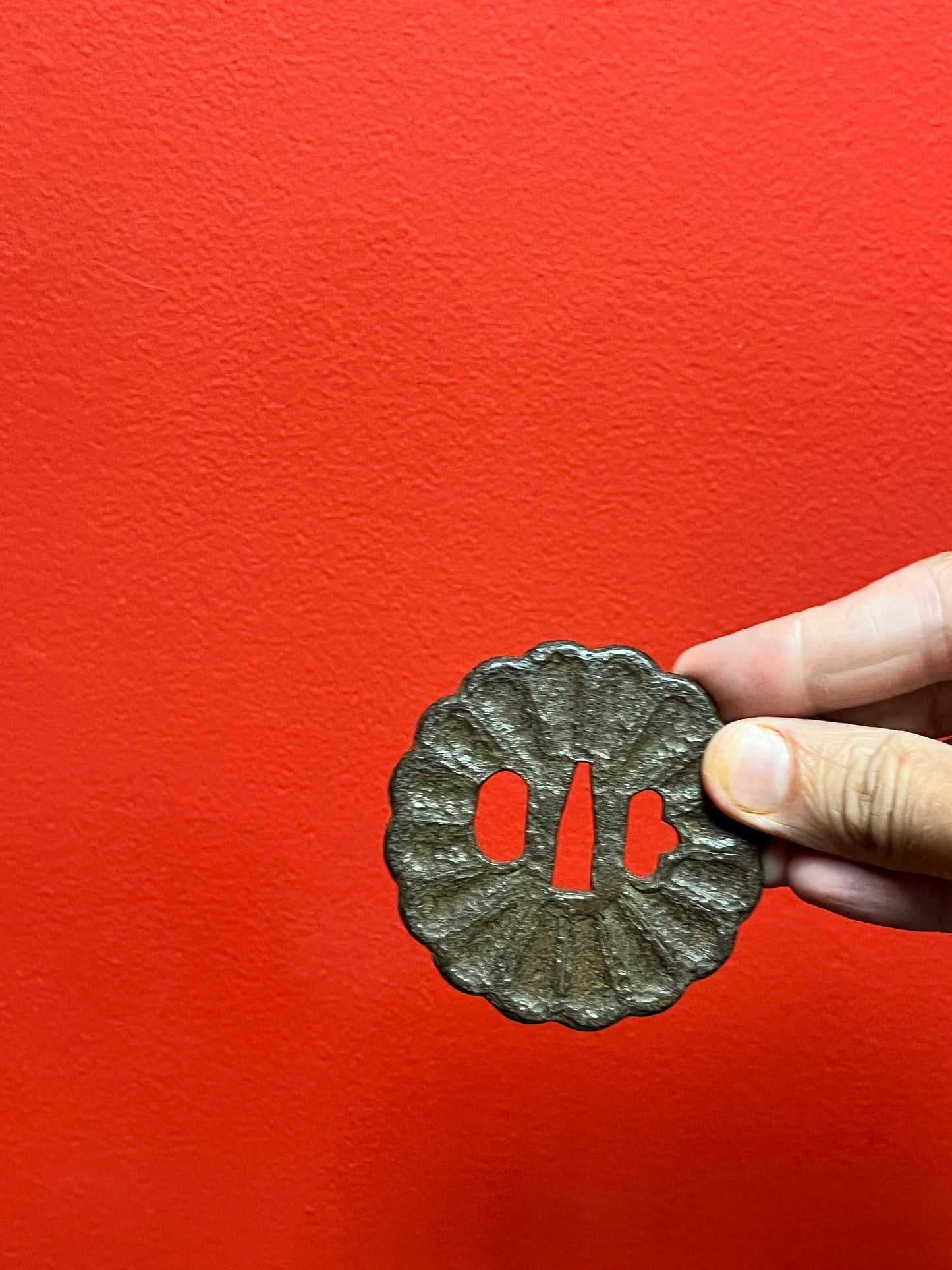 A 3 inch Japanese antique steel tsuba lovely patina