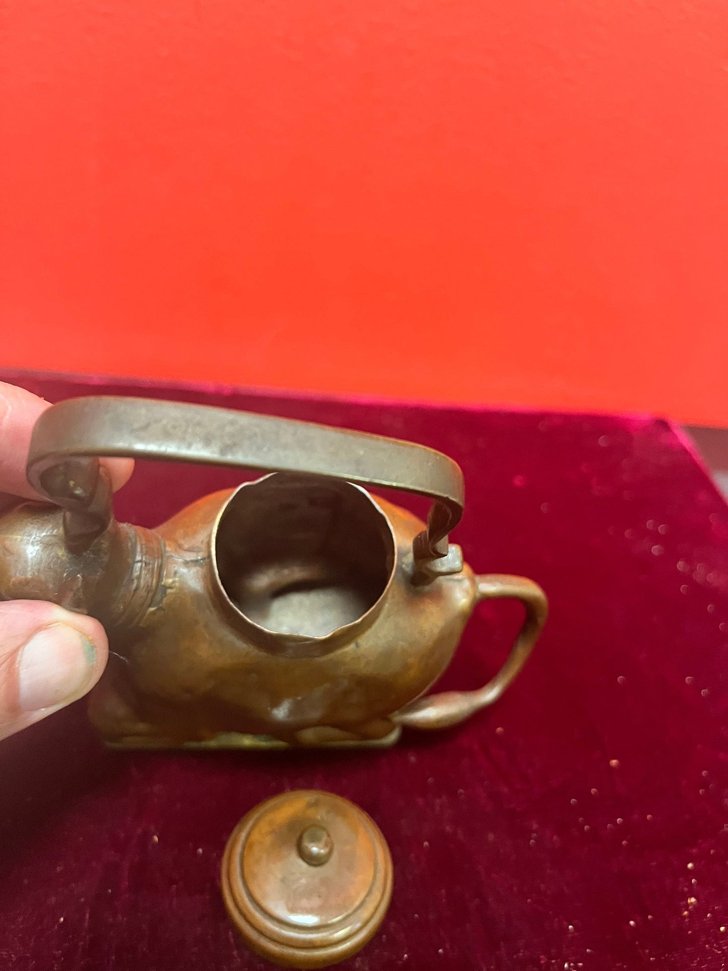 Rare 5 inch Chinese bronze holy water jug with lid exceptional quality - 19th century