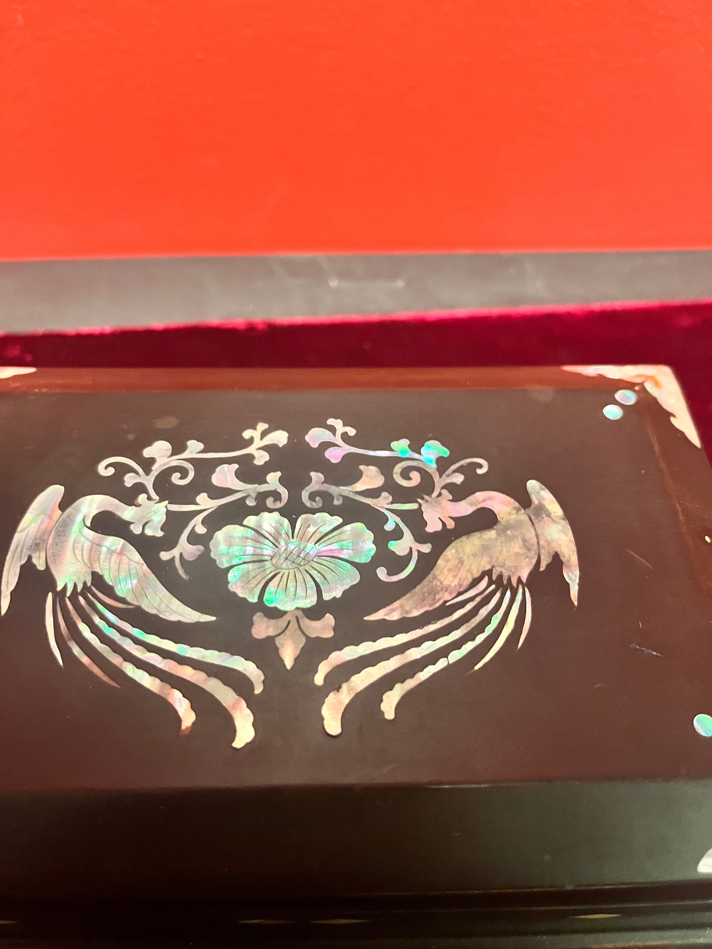 7 x 4 x 2 Asian lacquer box with mother of pearl inlay divine detailing and quality