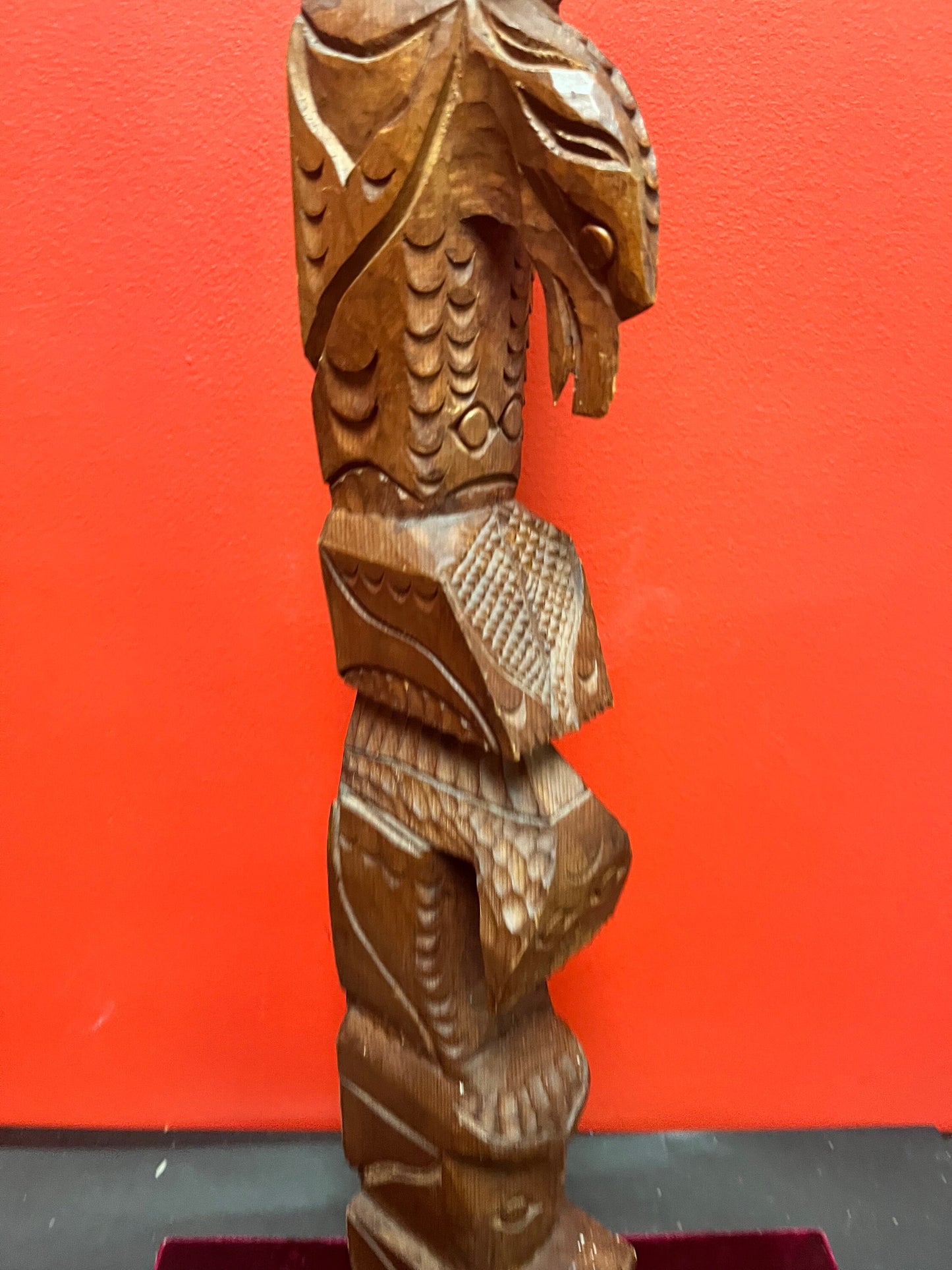 Lovely 28 inch tall indigenous first nations pacific north west coast signed cedar totem pole eagle transformation