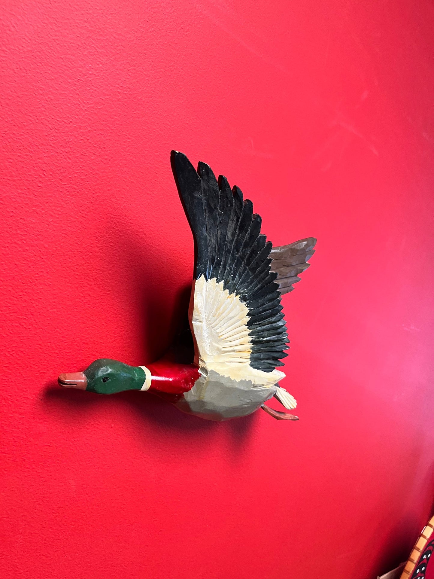 11 x 12 high stunning Canadian folk art painted wood duck plaque  antique beauty  great condition