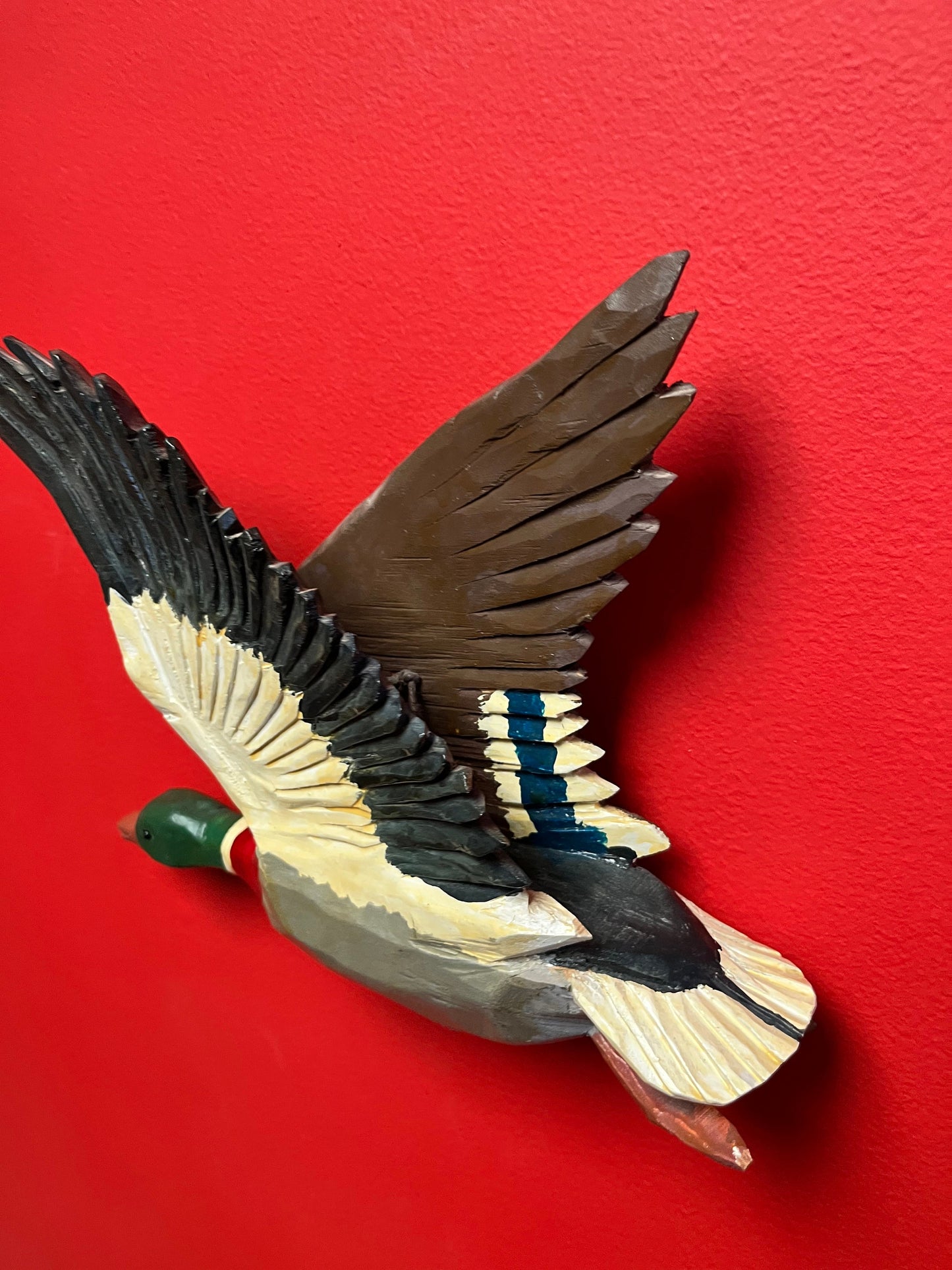 11 x 12 high stunning Canadian folk art painted wood duck plaque  antique beauty  great condition