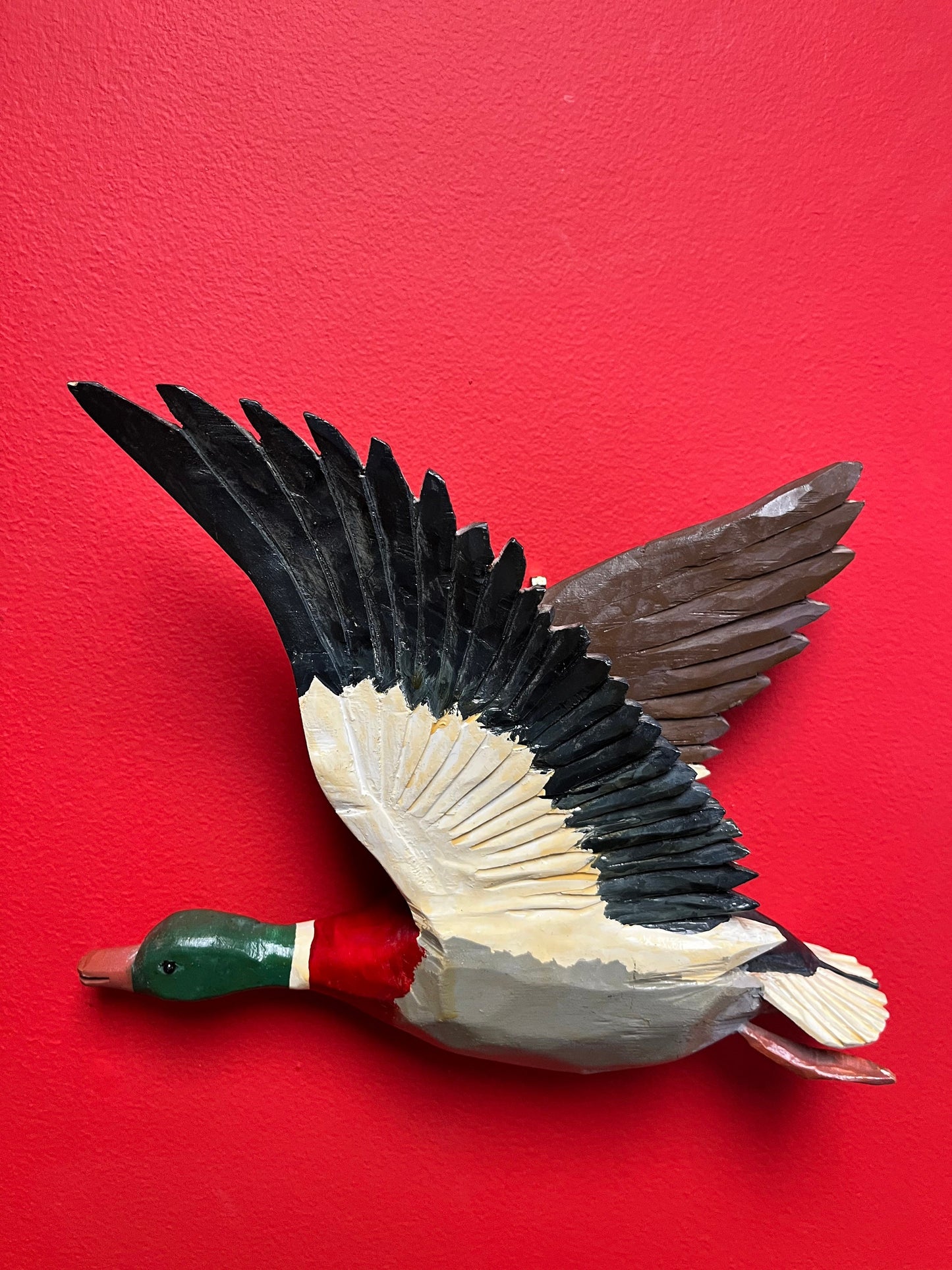 11 x 12 high stunning Canadian folk art painted wood duck plaque  antique beauty  great condition