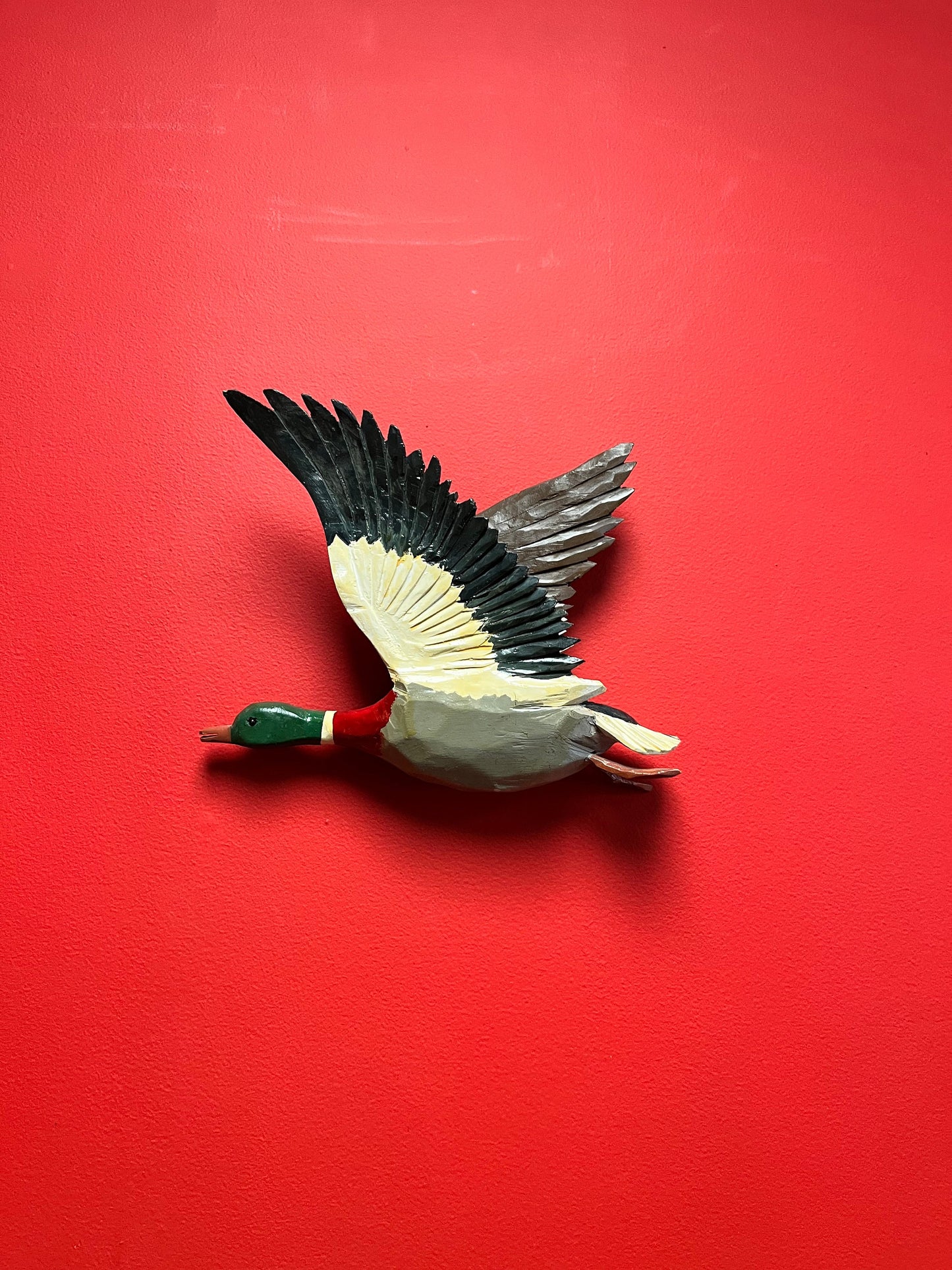 11 x 12 high stunning Canadian folk art painted wood duck plaque  antique beauty  great condition