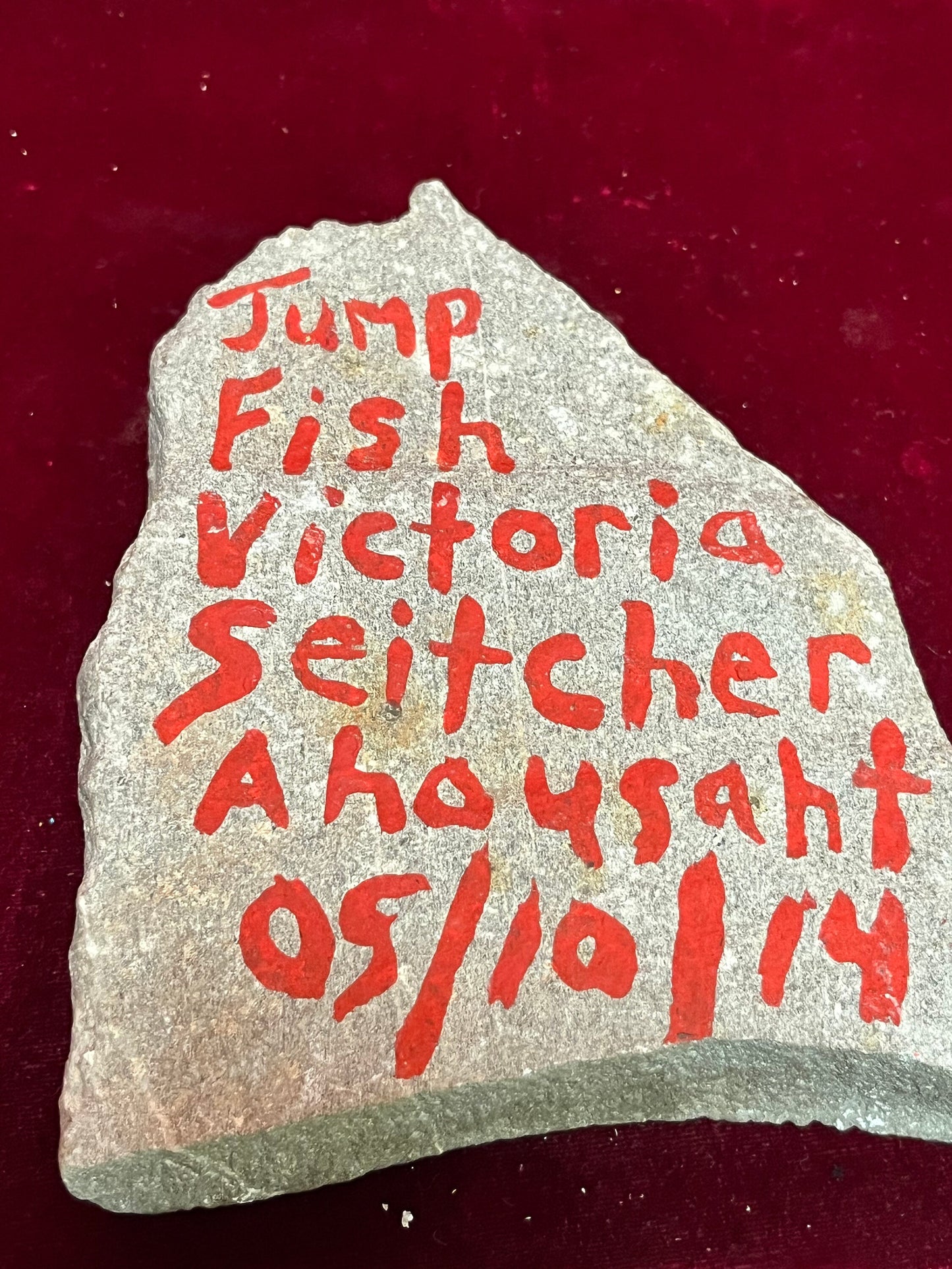 Fantastic indigenous first nations pacific northwest coast signed 6 inch painted rock  really cool  jumping fish