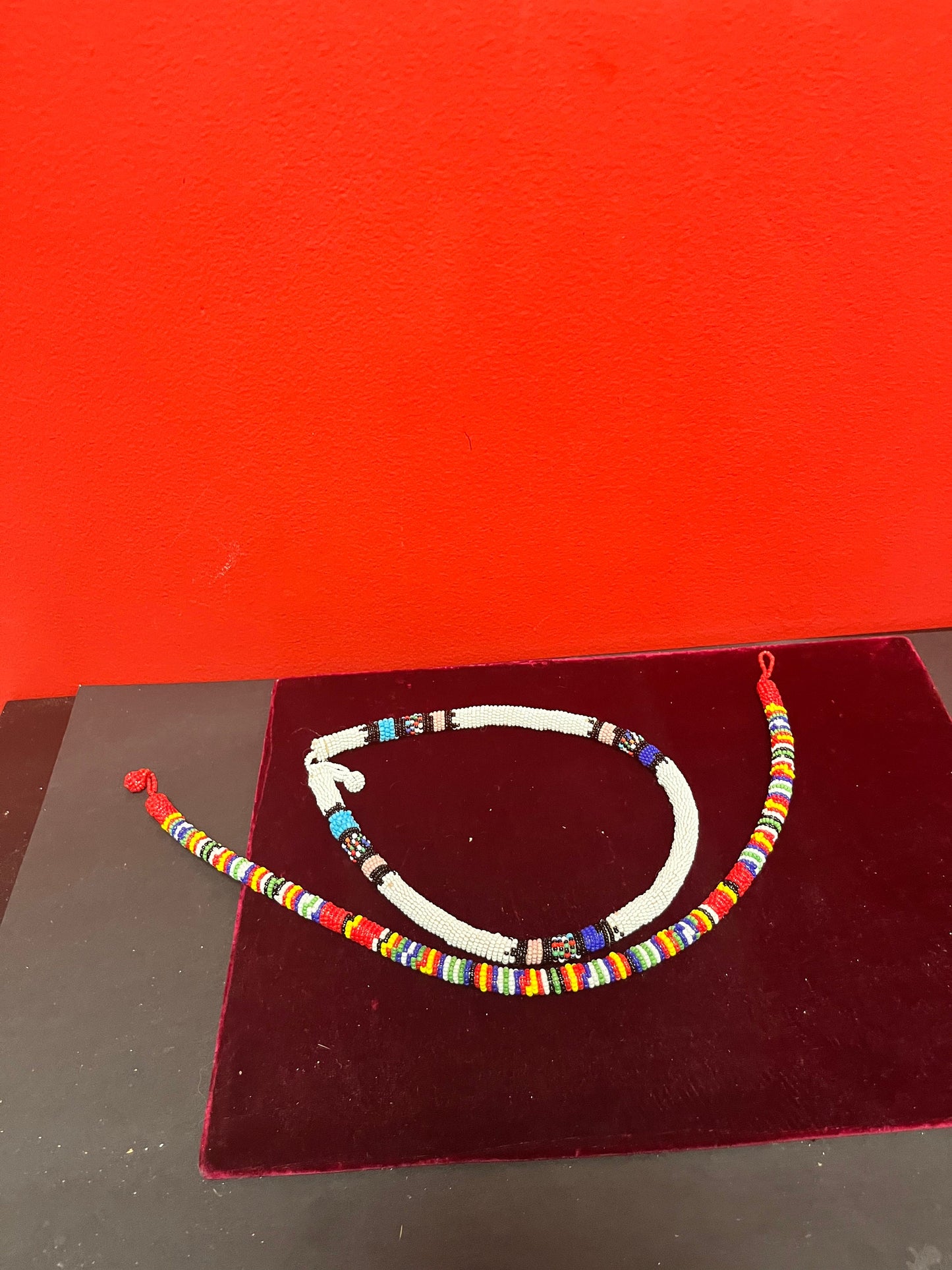 2 African approximately 17 inch Zulu beaded necklaces