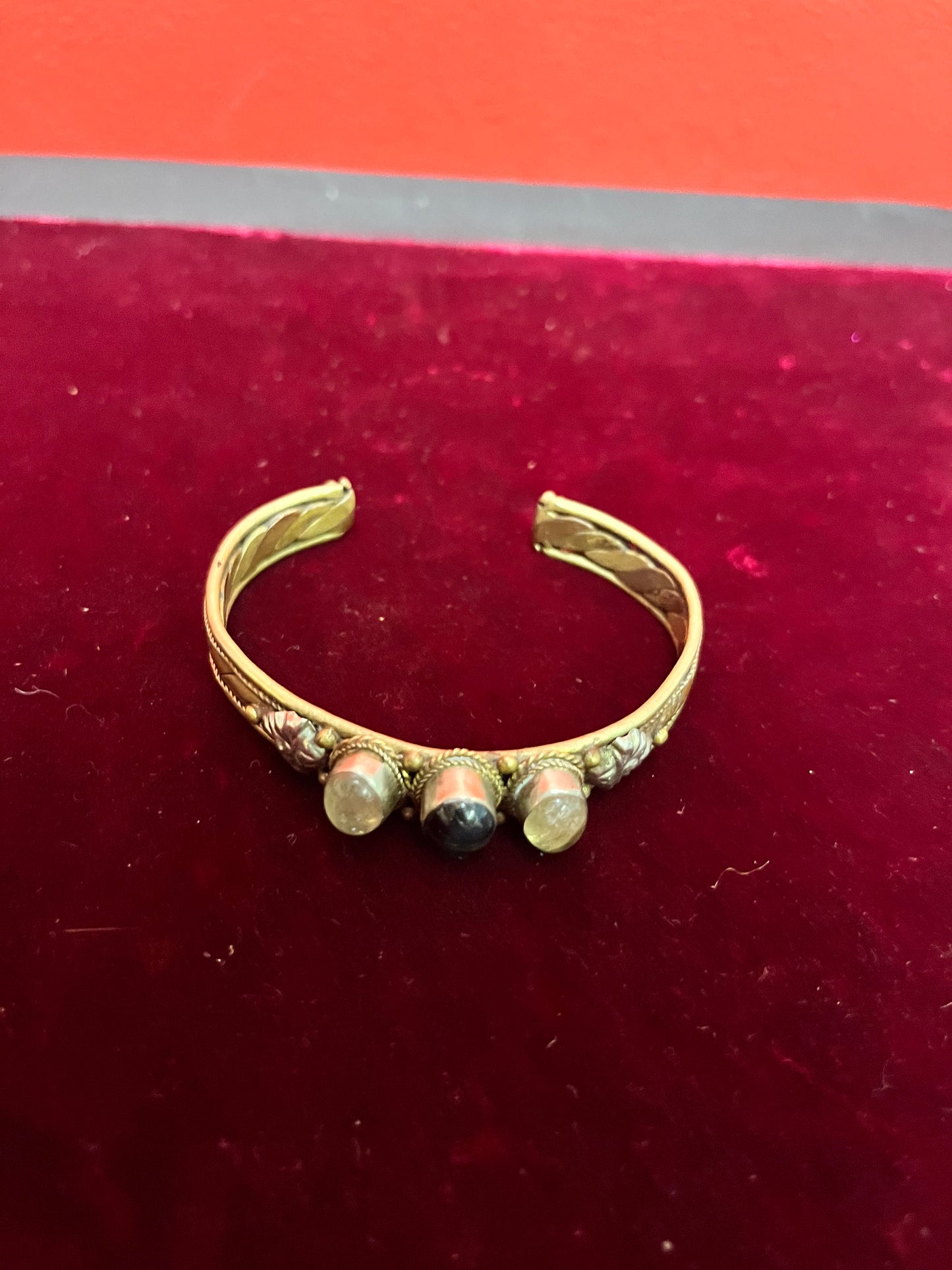 3 inch lovely copper silver and brass bracelet with cartouches very cool