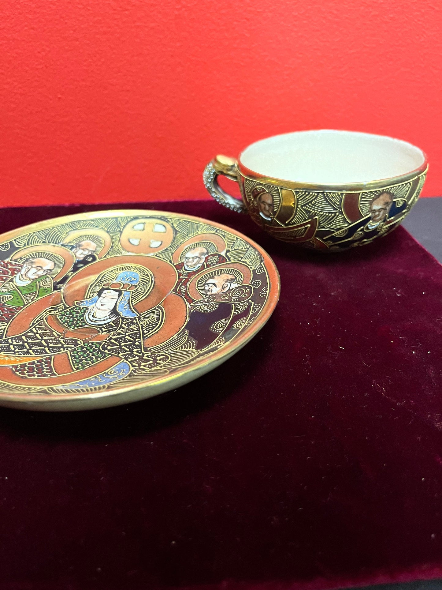 Stunning, Japanese handpainted Satsuma cup and saucer wonderful condition multiple available