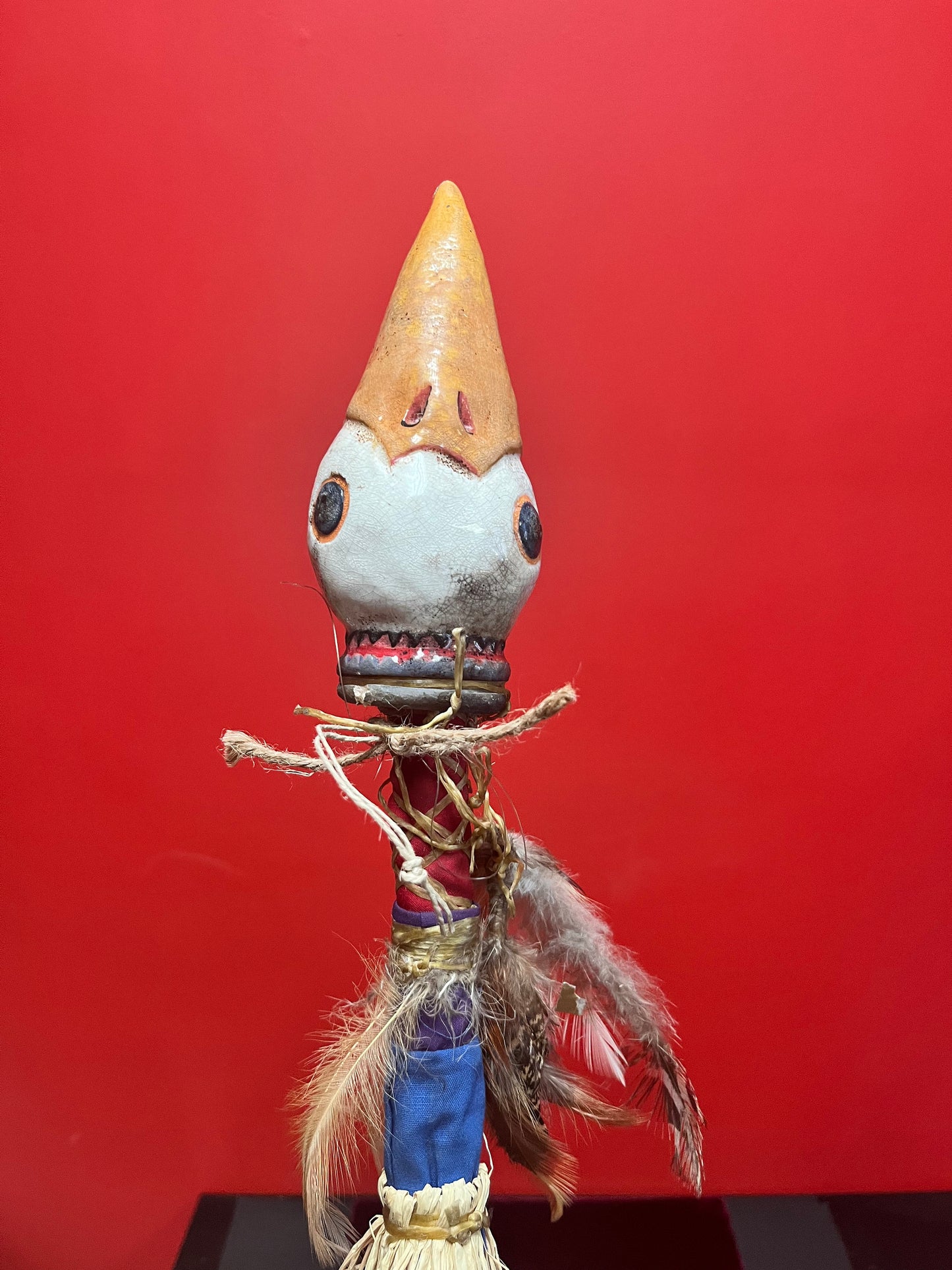 Fabulous old indigenous, first nations shamans rattle  so cool and unusual  pottery head