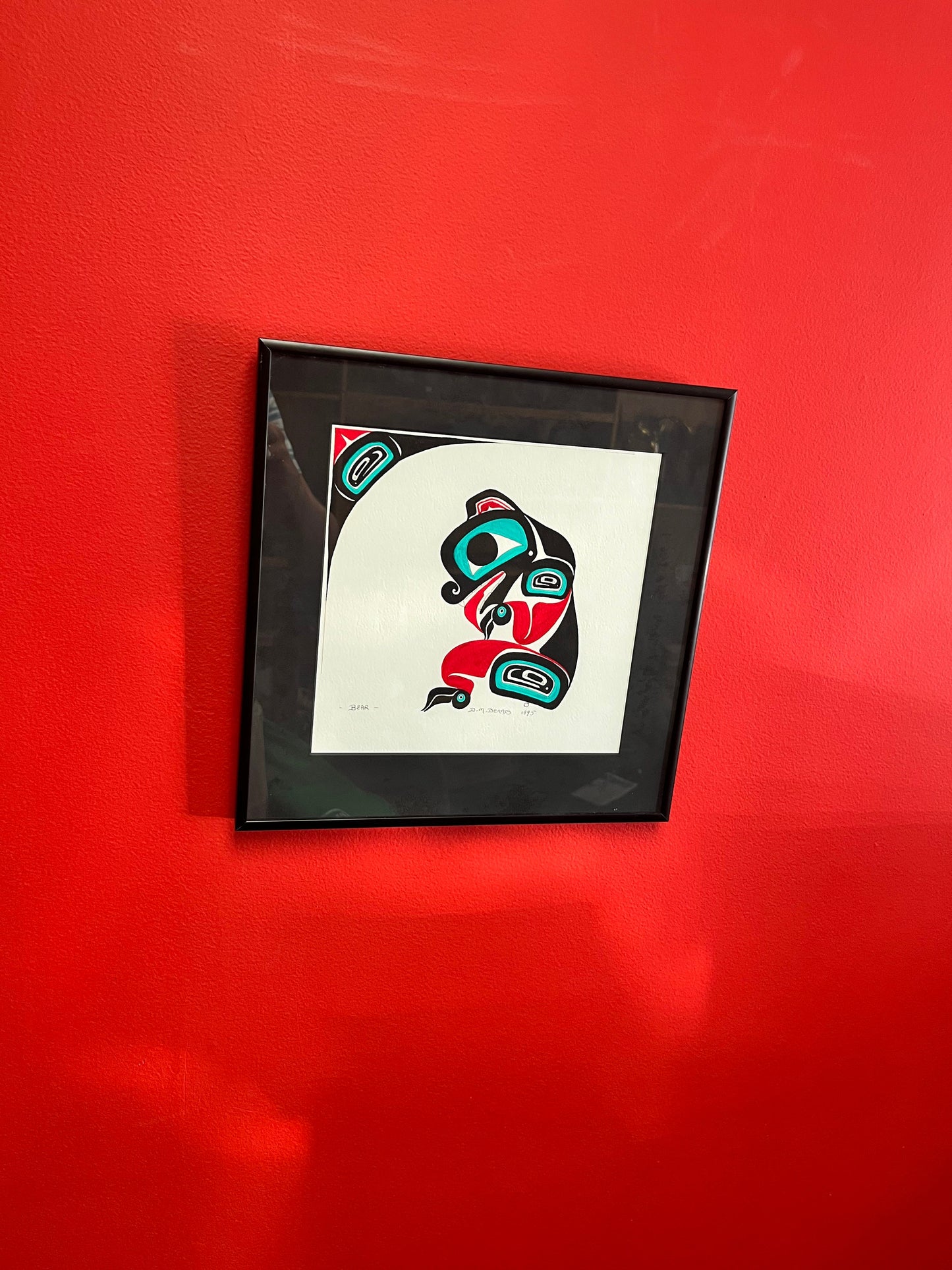 Stunning signed indigenous First  nations  original acrylic on paper in professional frame  wow  12 x 12 inches