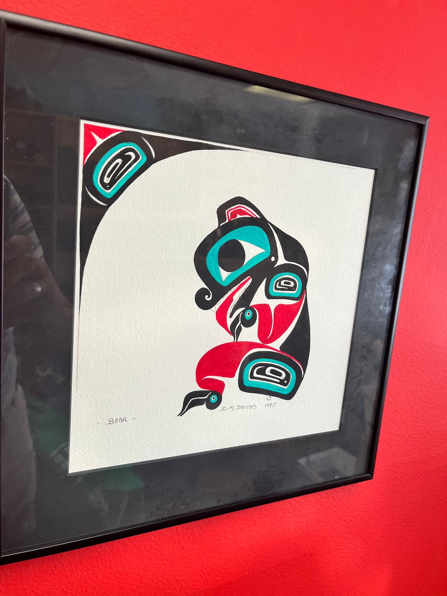 Stunning signed indigenous First  nations  original acrylic on paper in professional frame  wow  12 x 12 inches