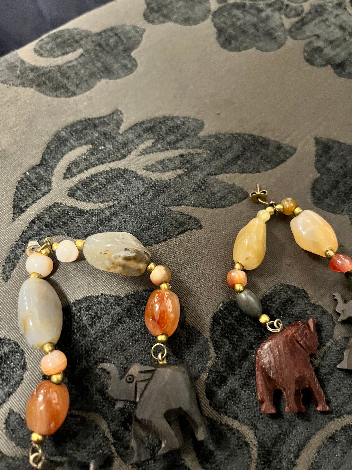 Absolutely awesome African necklace and earrings stone and wood necklace approximately 30 inches long great gift