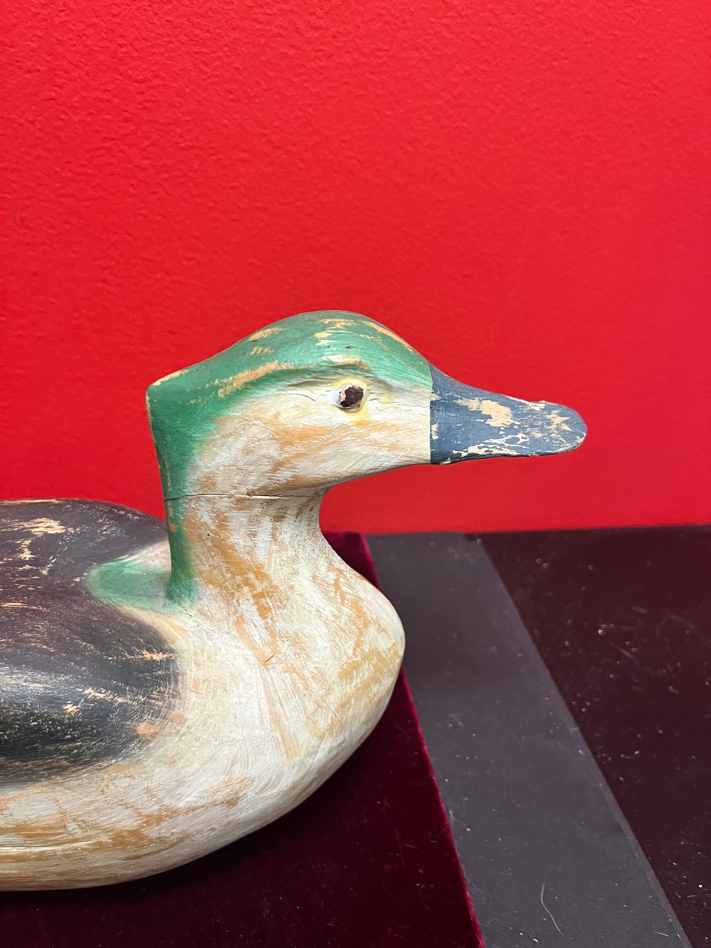 12 x 6 high antique folk art carver and painted duck  wonderful Patina and Condition