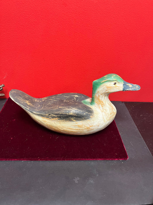 12 x 6 high antique folk art carver and painted duck  wonderful Patina and Condition