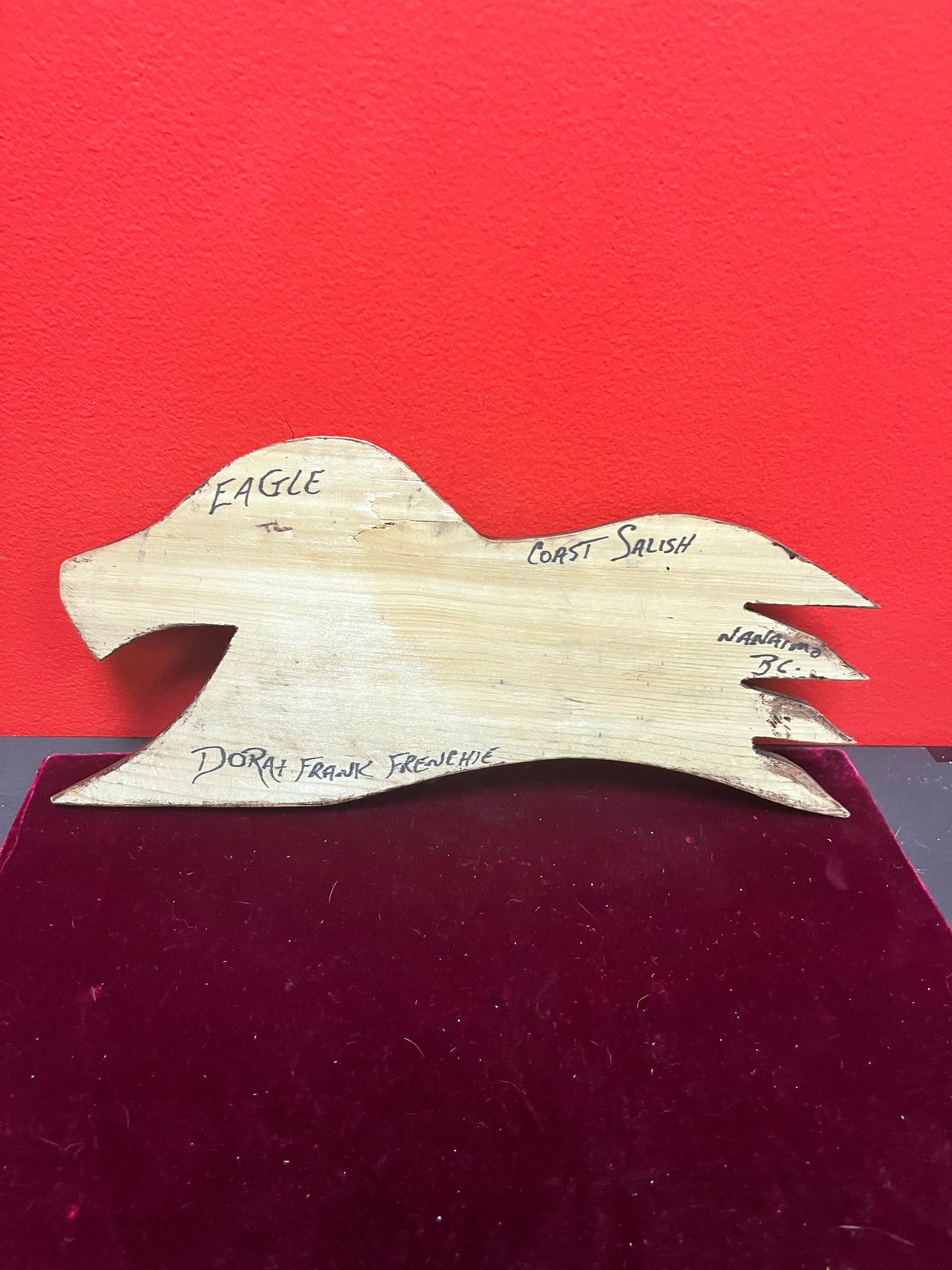 12 x 6 inch Frank Frenchie indigenous First Nations Pacific Northwest cedar eagle well carved