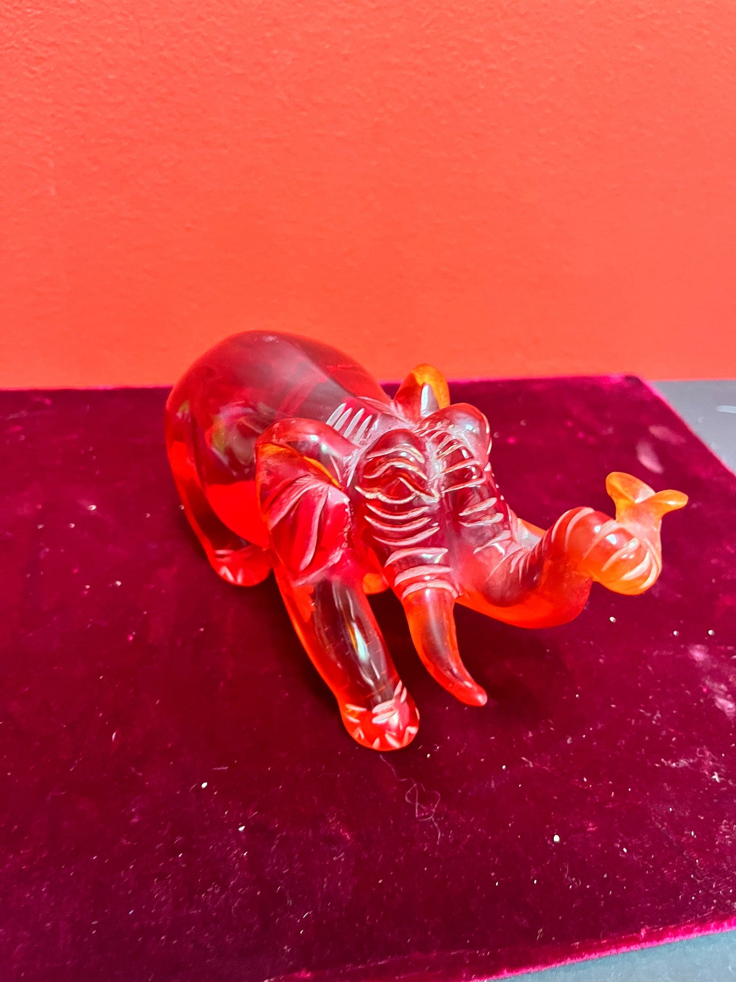 Lovely 6 inch long cherry amber elephant good condition