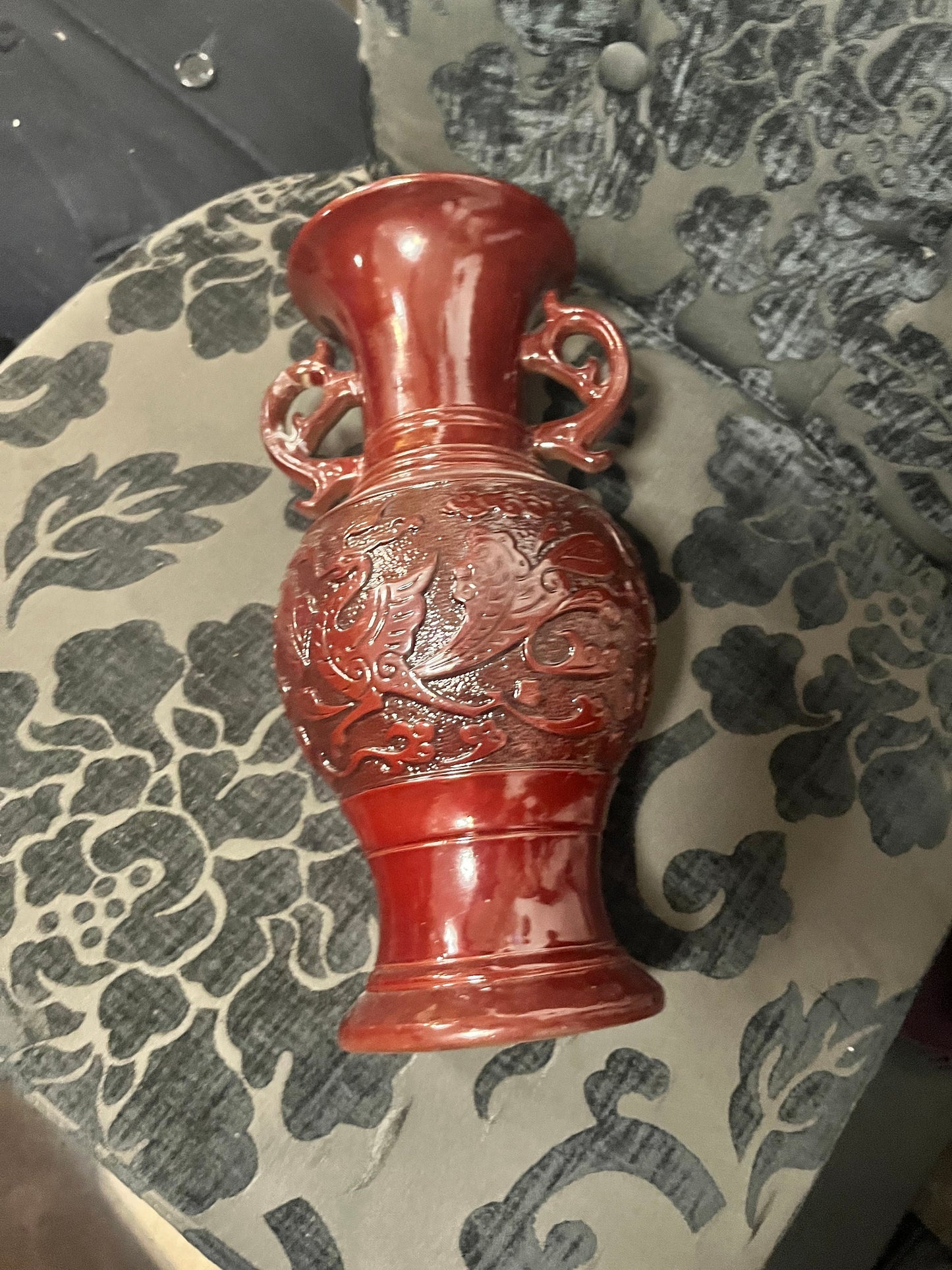 12 inch Chinese ox blood vase  great condition