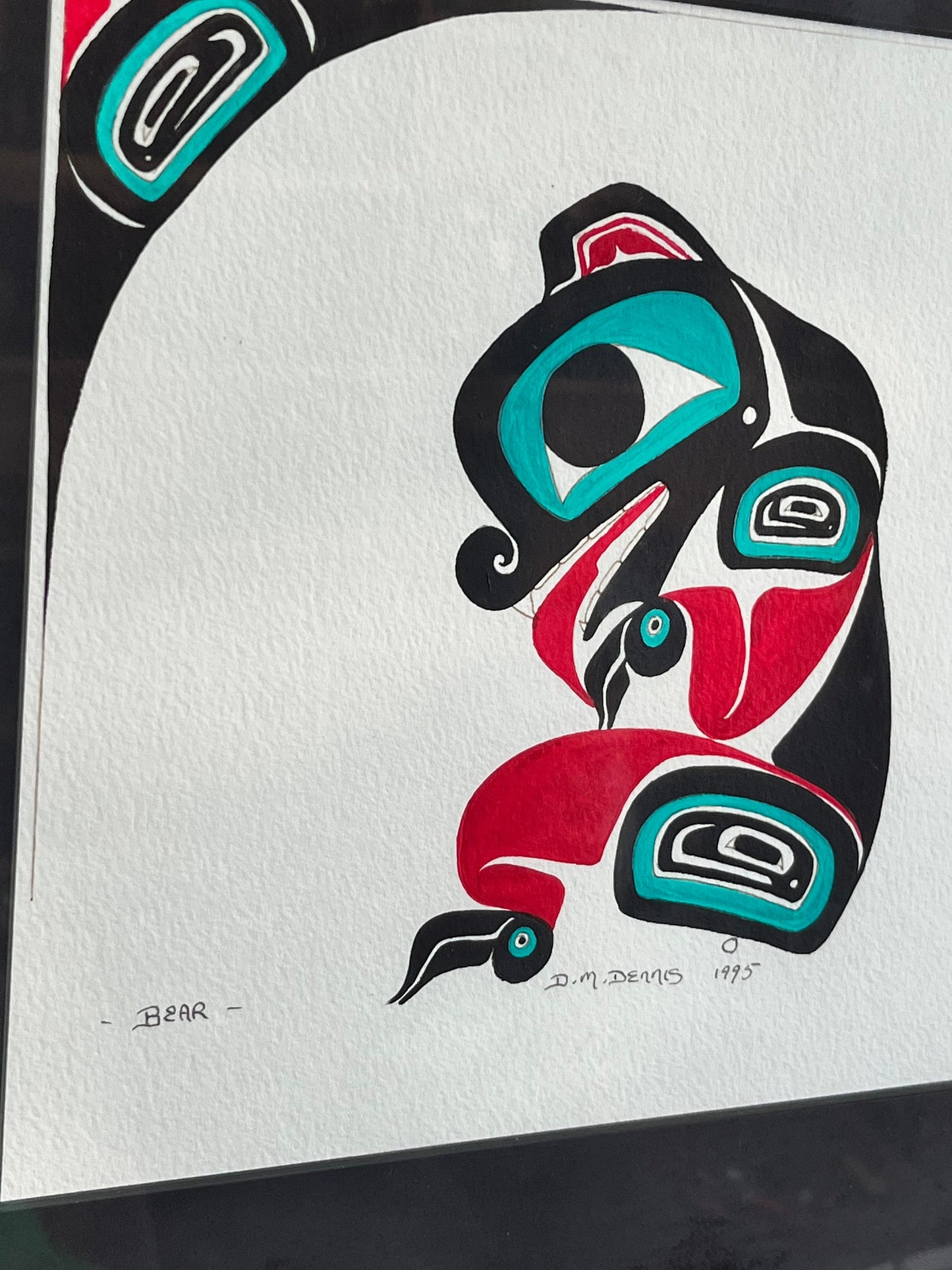 Stunning signed indigenous First  nations  original acrylic on paper in professional frame  wow  12 x 12 inches