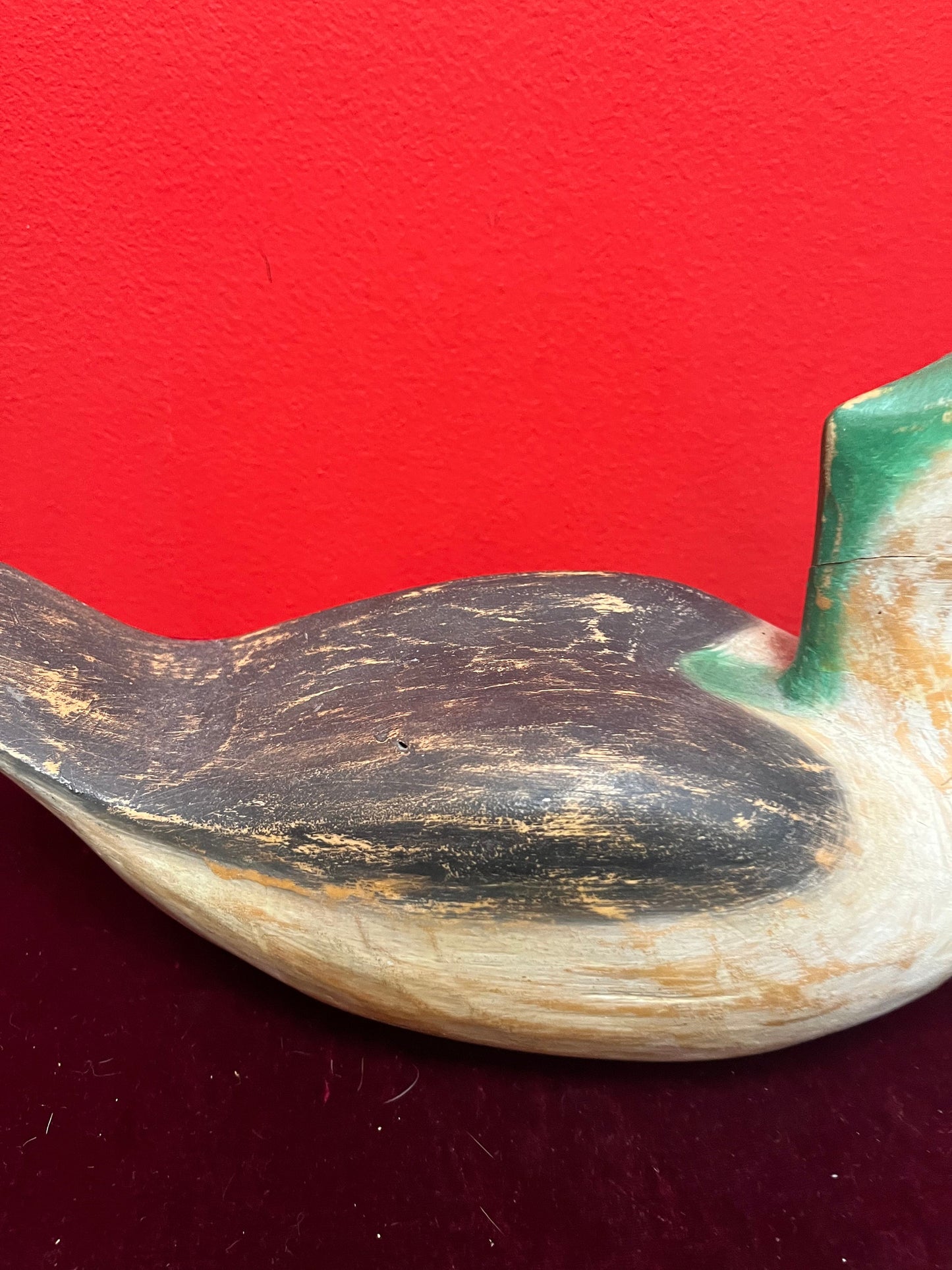 12 x 6 high antique folk art carver and painted duck  wonderful Patina and Condition