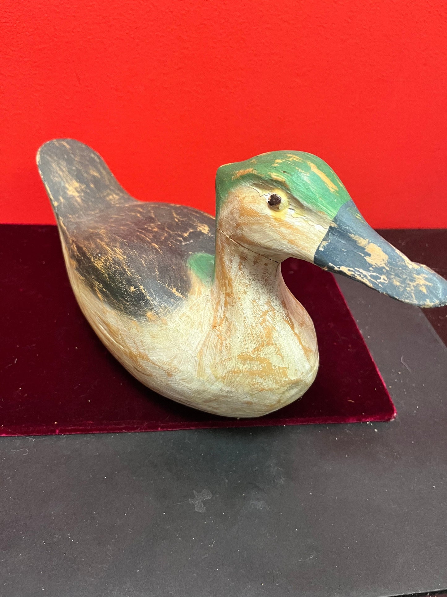 12 x 6 high antique folk art carver and painted duck  wonderful Patina and Condition