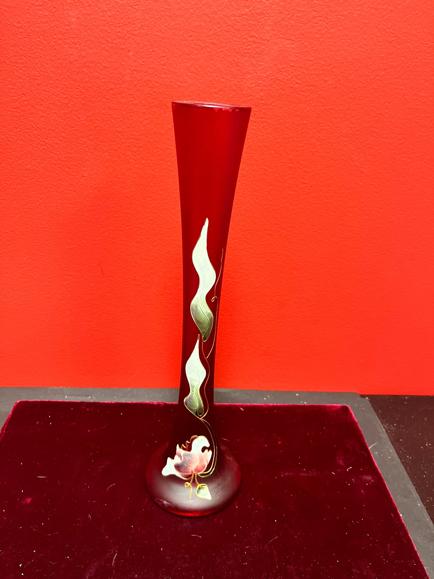 Absolutely stunning 12 inch antique hand painted cameo art glass vase - to die for