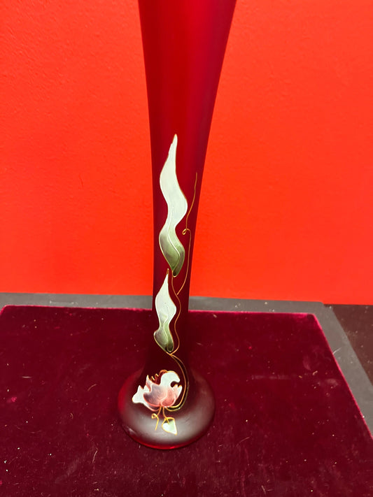 Absolutely stunning 12 inch antique hand painted cameo art glass vase - to die for