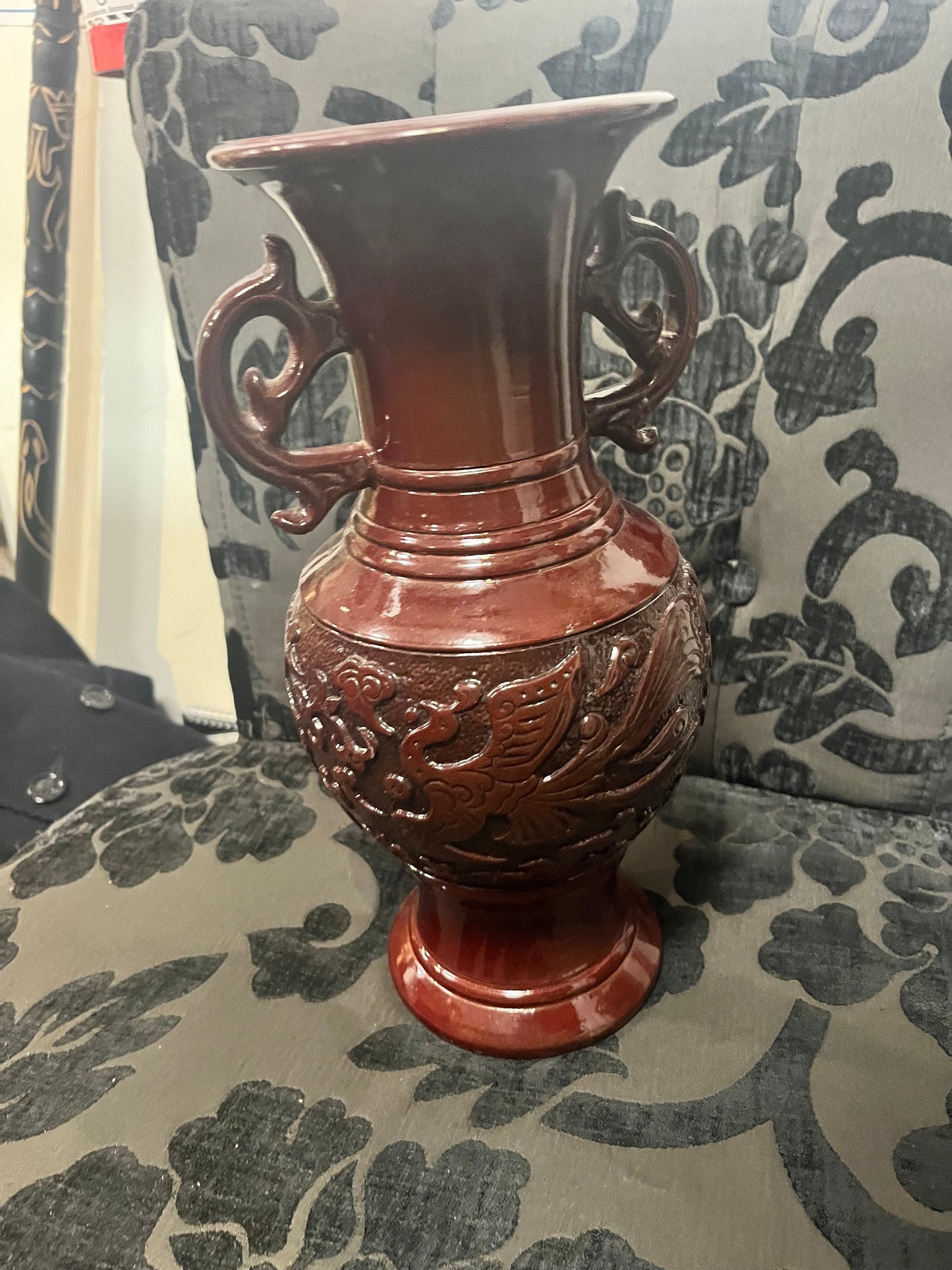 12 inch Chinese ox blood vase  great condition