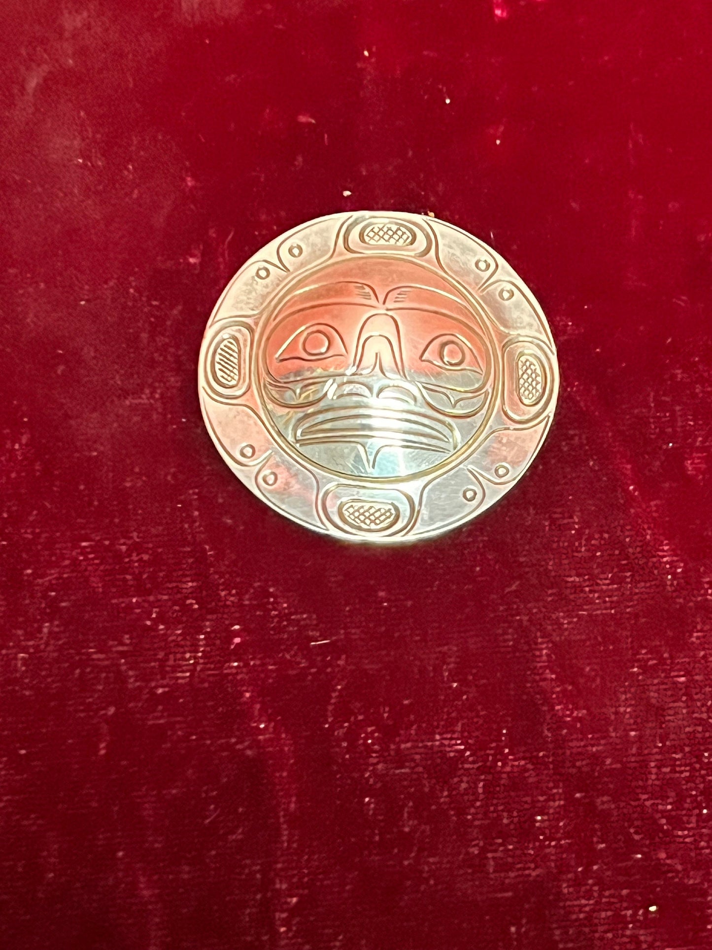 Stunning Indigenous First Nations pacific northwest coast moon pendant brooch by John Lancaster great detail great gift