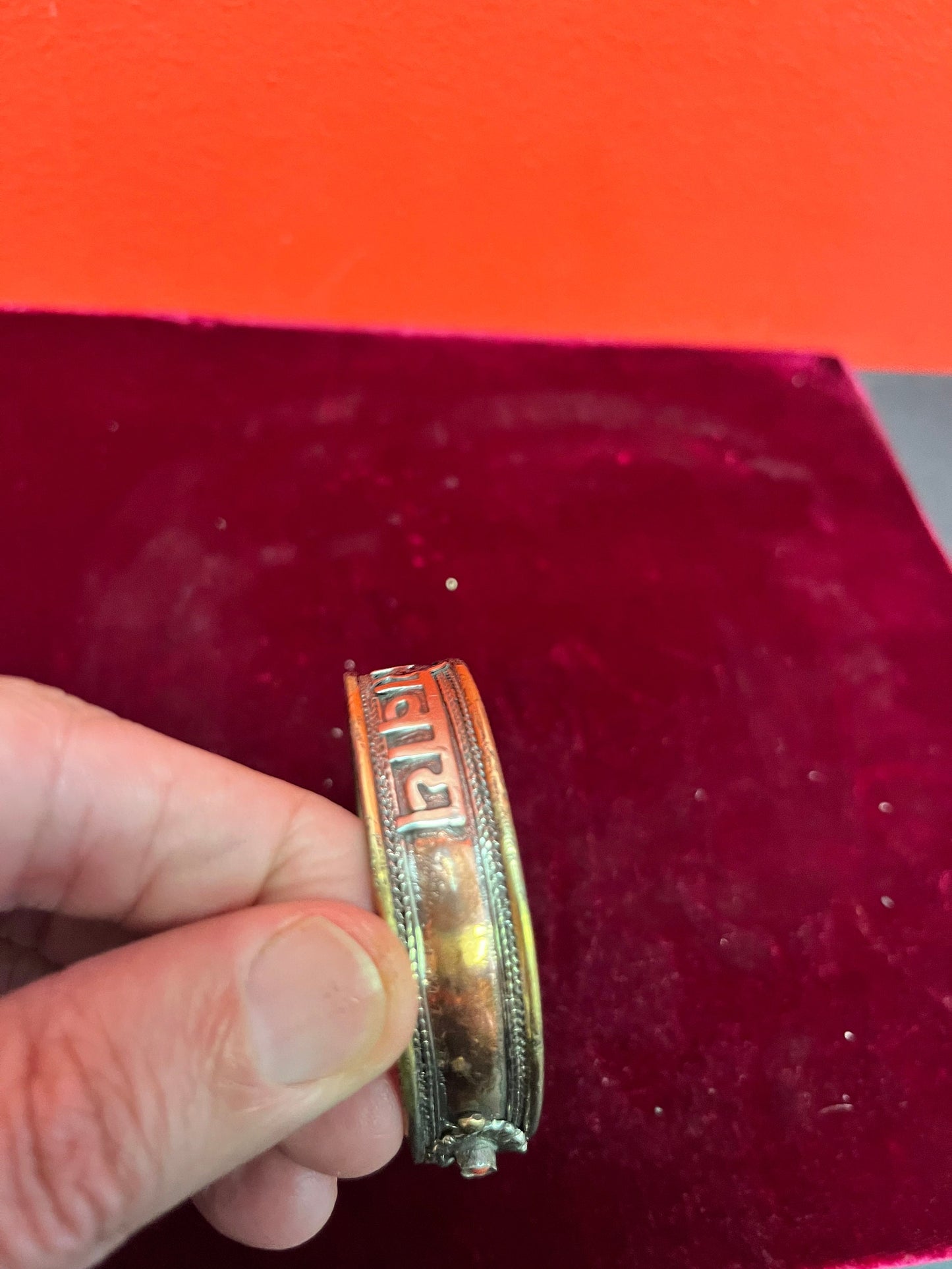 2 1/2 inch lovely copper and silver bracelet with cartouches Nepalese - wow great gift