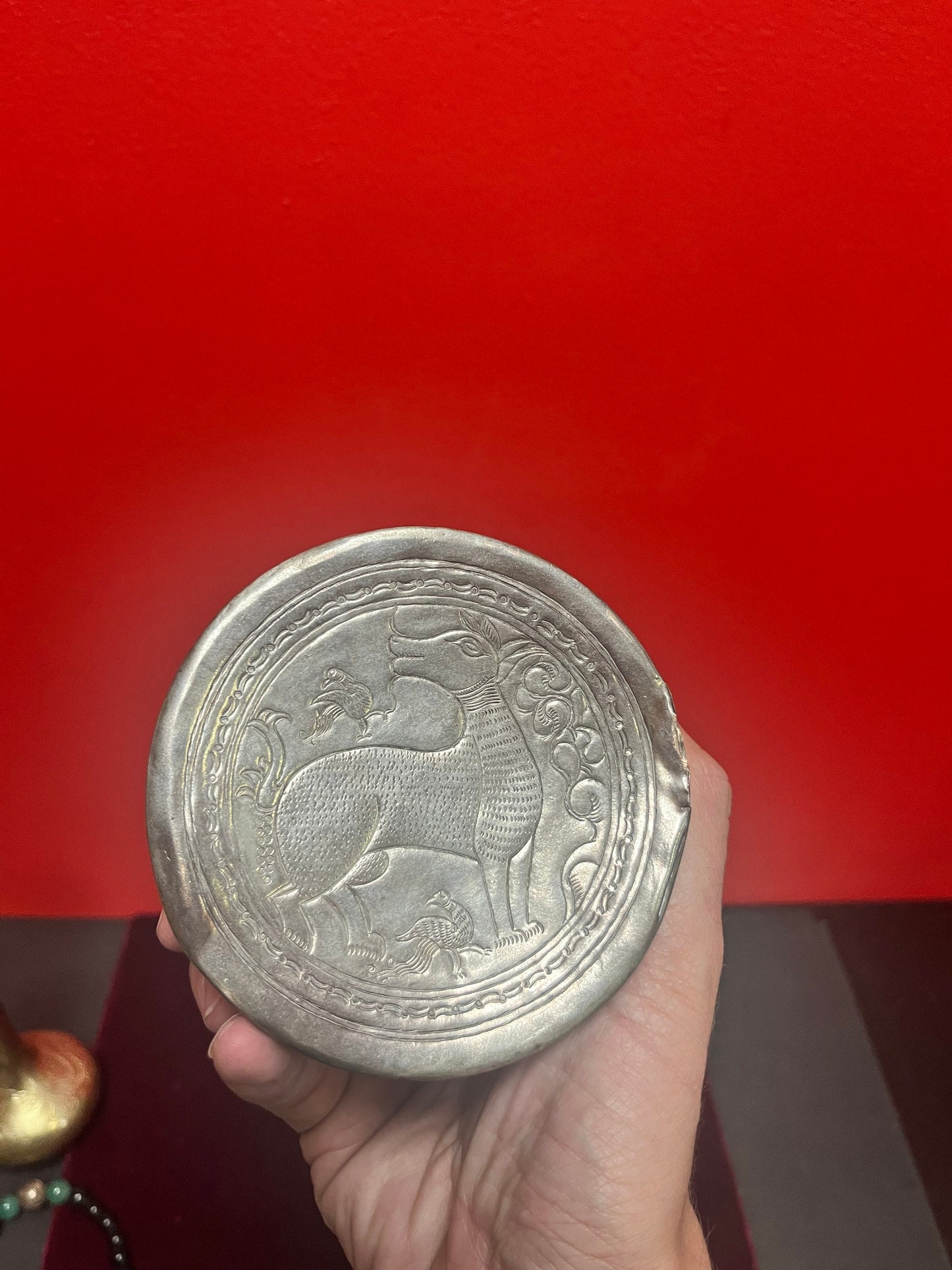 4 x 2 1/2 high museum quality approximate 18th century Persian silver food dish truly one of a kind piece of history