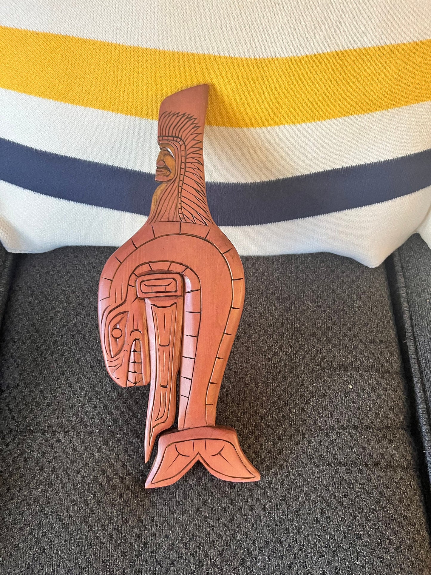 Lovely 15 inch tall indigenous First Nations pacific northwest coast signed killer whale chief plaque great detail