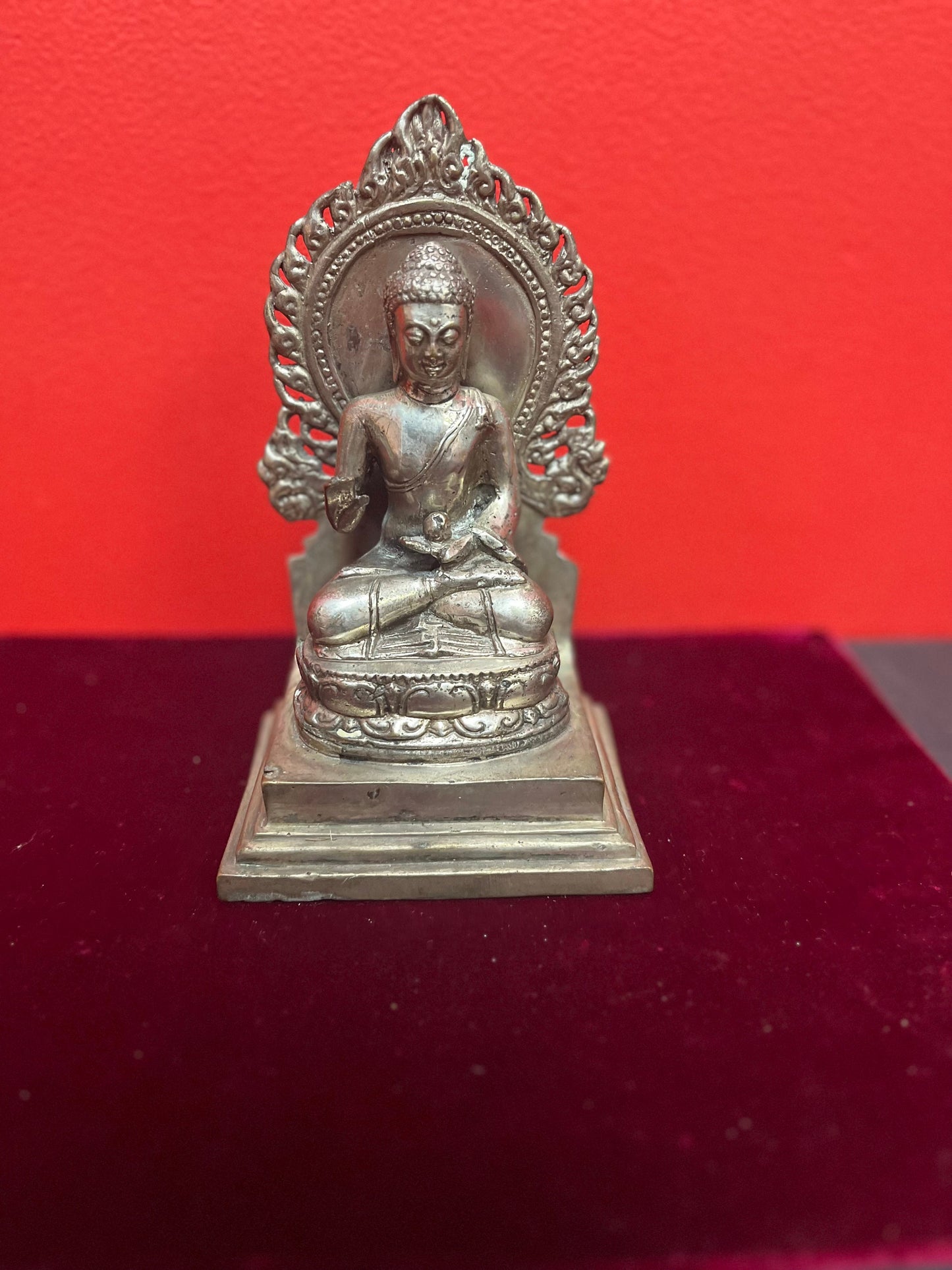 7 inch silver Asian old Buddha great look and details wow