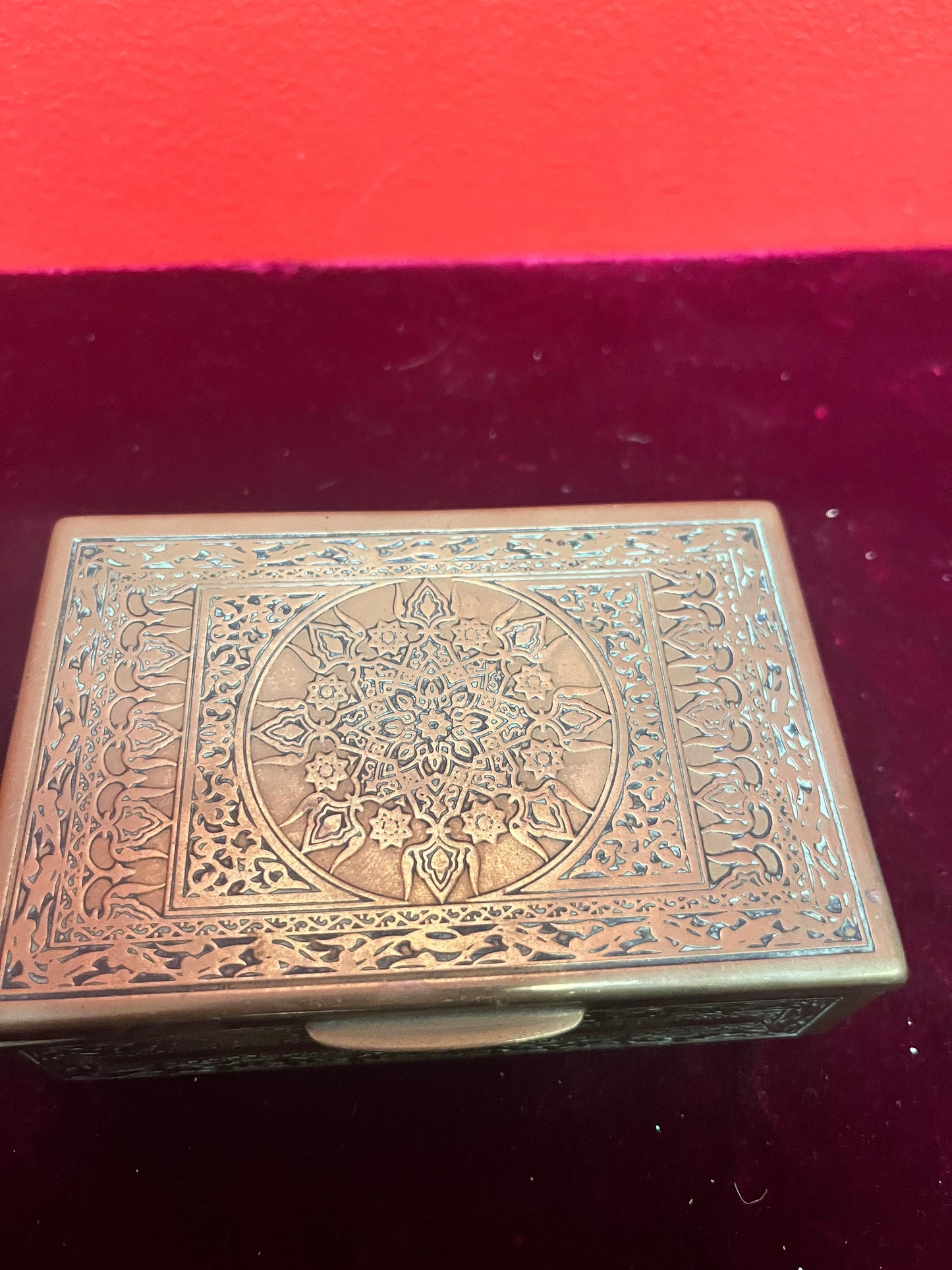 4 1/2 x 3 x 1 1/2 high ornate Asian brass box lovely little gift