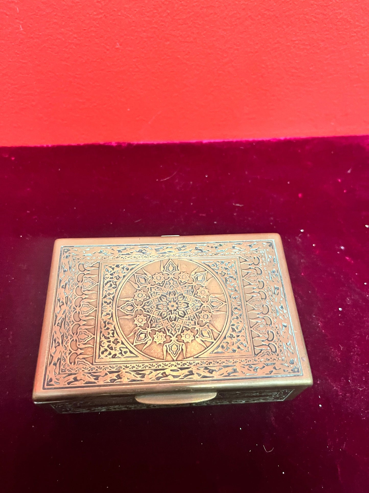 4 1/2 x 3 x 1 1/2 high ornate Asian brass box lovely little gift