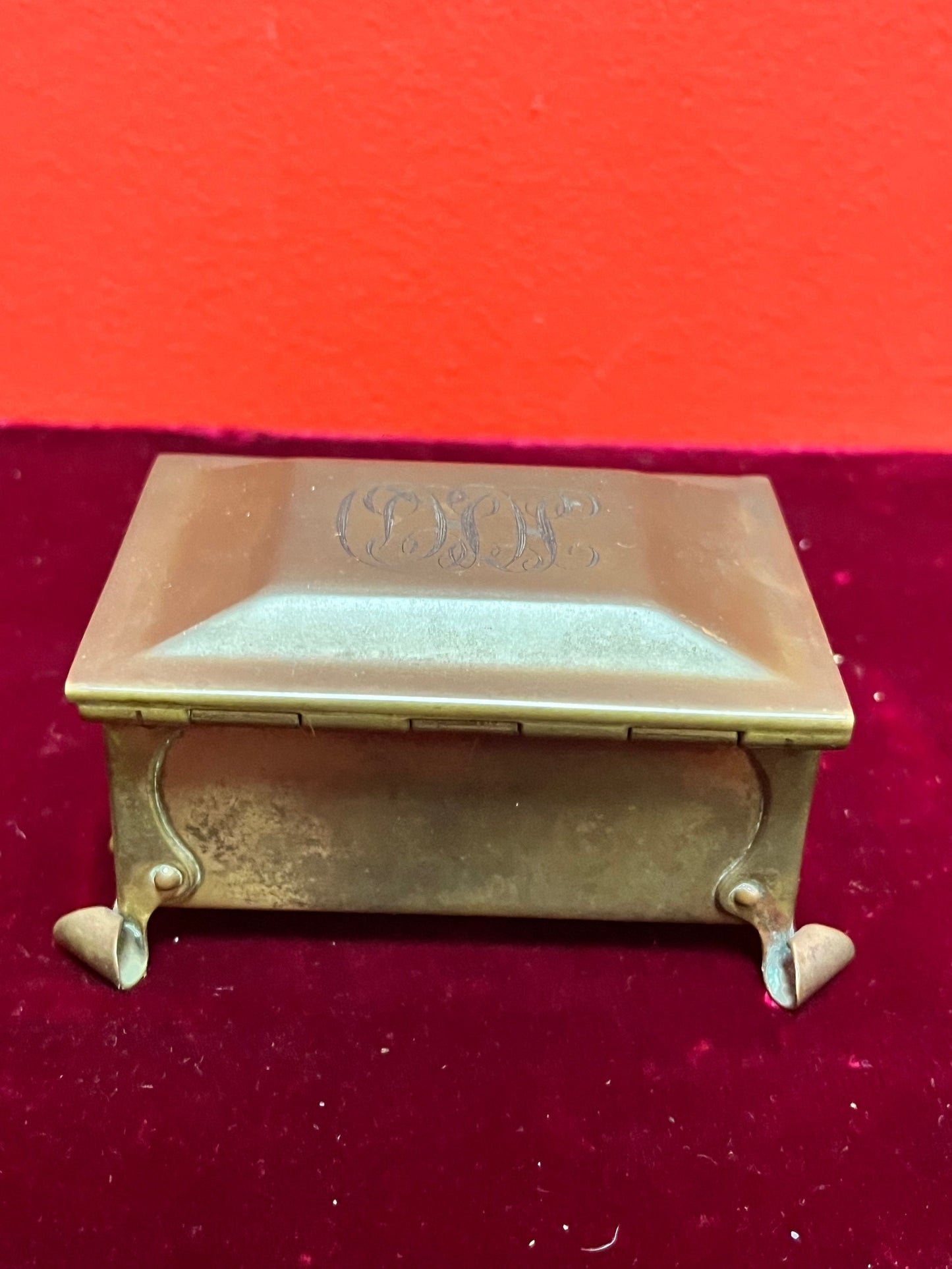 3 1/2 x 2 1/2 x 2 high small arts and crafts bronze box nice patina and condition