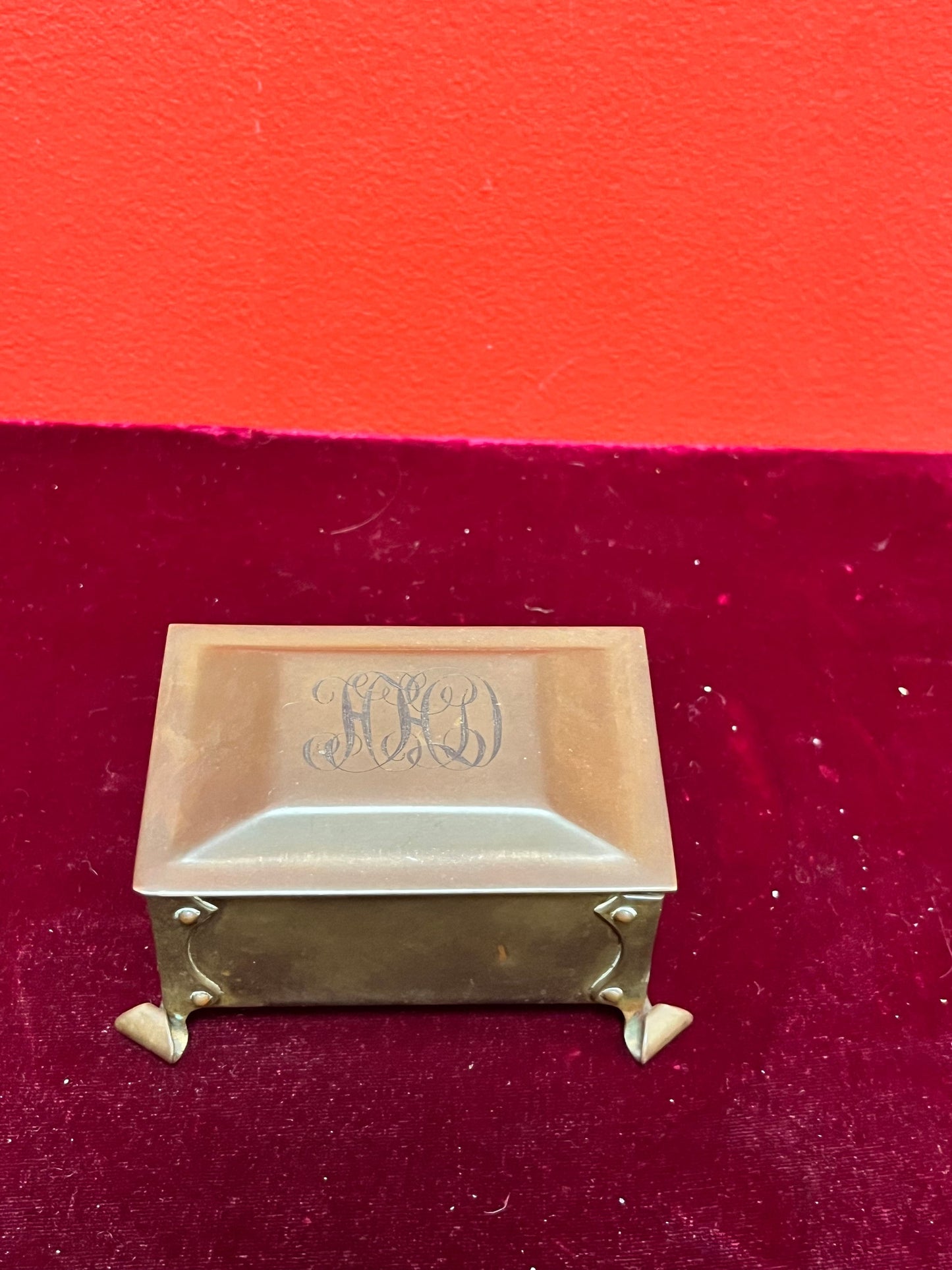 3 1/2 x 2 1/2 x 2 high small arts and crafts bronze box nice patina and condition